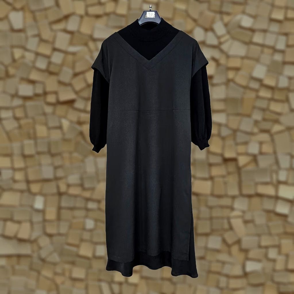 Vintage Frapbois Womens Dress Black Size S Knee Length Mock Neck Jumper Dress Size S / US 4 / IT 40 - 1 Thumbnail