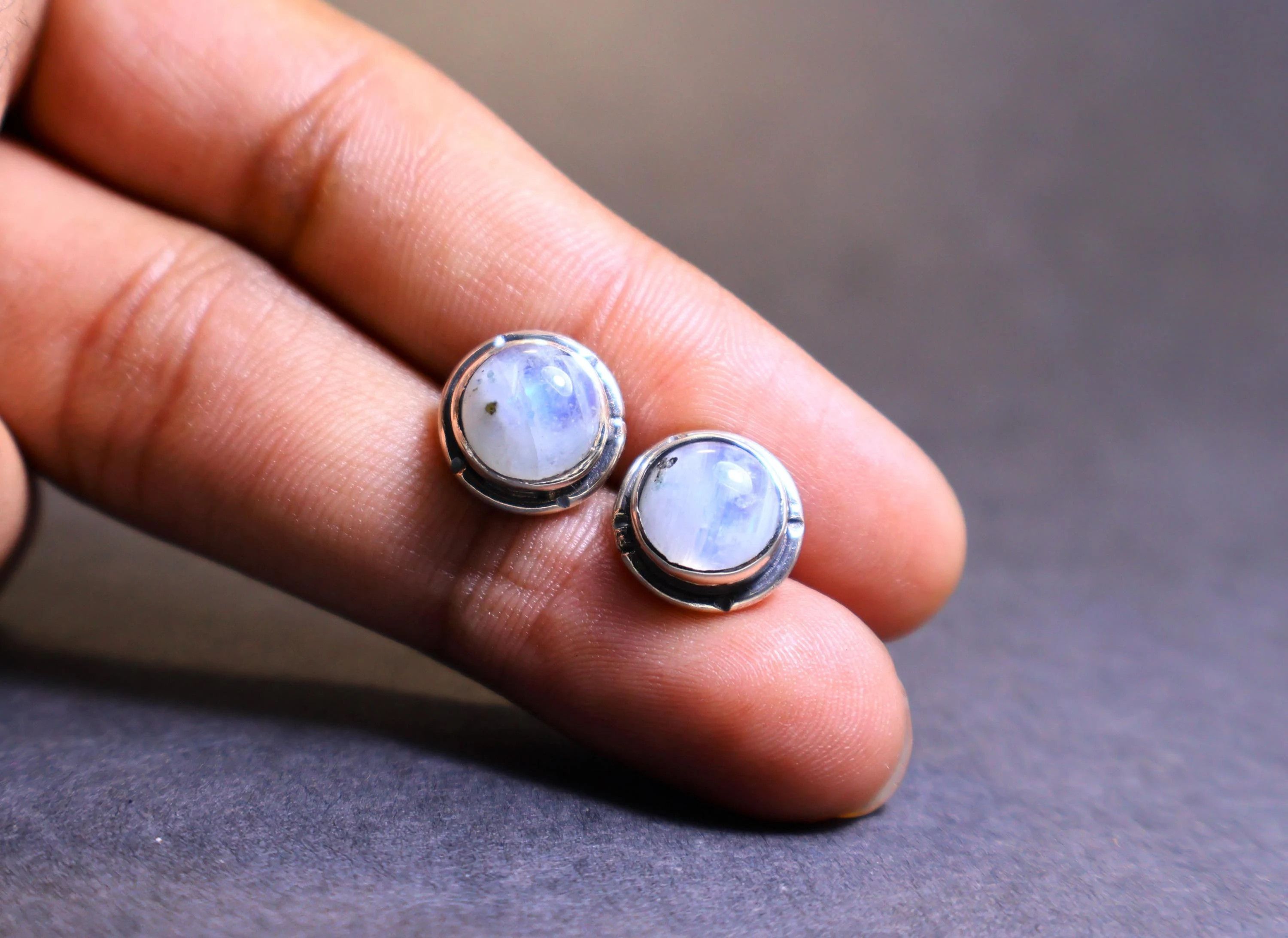 Handmade Moonstone Stud Earrings, Sterling Silver Handmade Earrings, Size ONE SIZE - 7 Thumbnail
