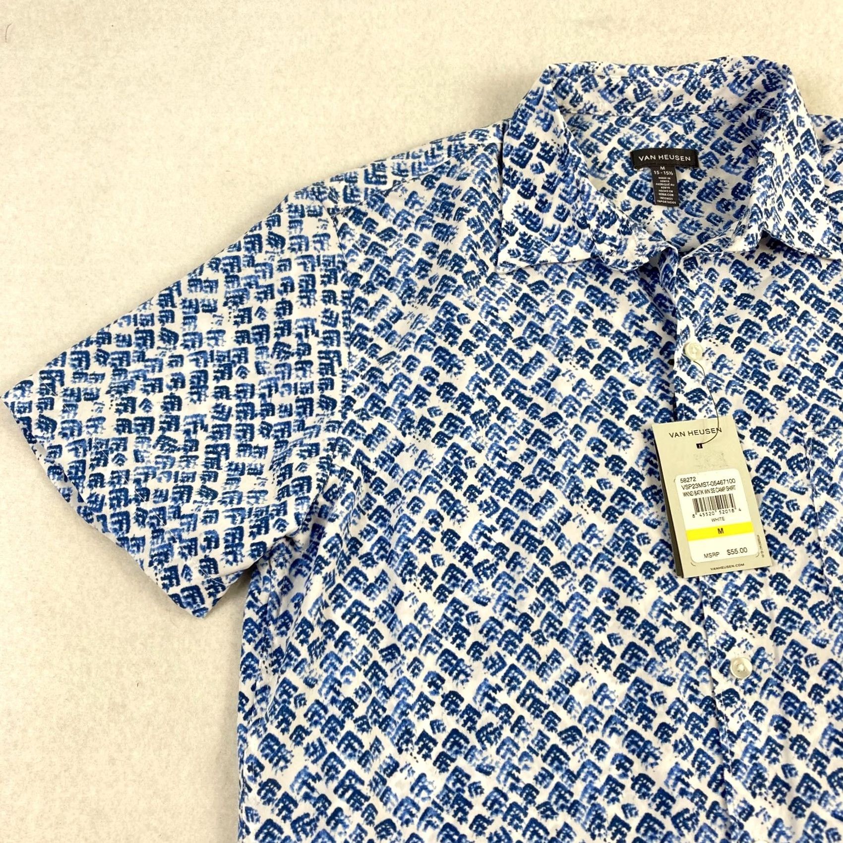 Van Heusen Van Heusen Weekend Camp Shirt Mens Medium White Geometric Regular Fit NWT Size US M / EU 48-50 / 2 - 2 Thumbnail