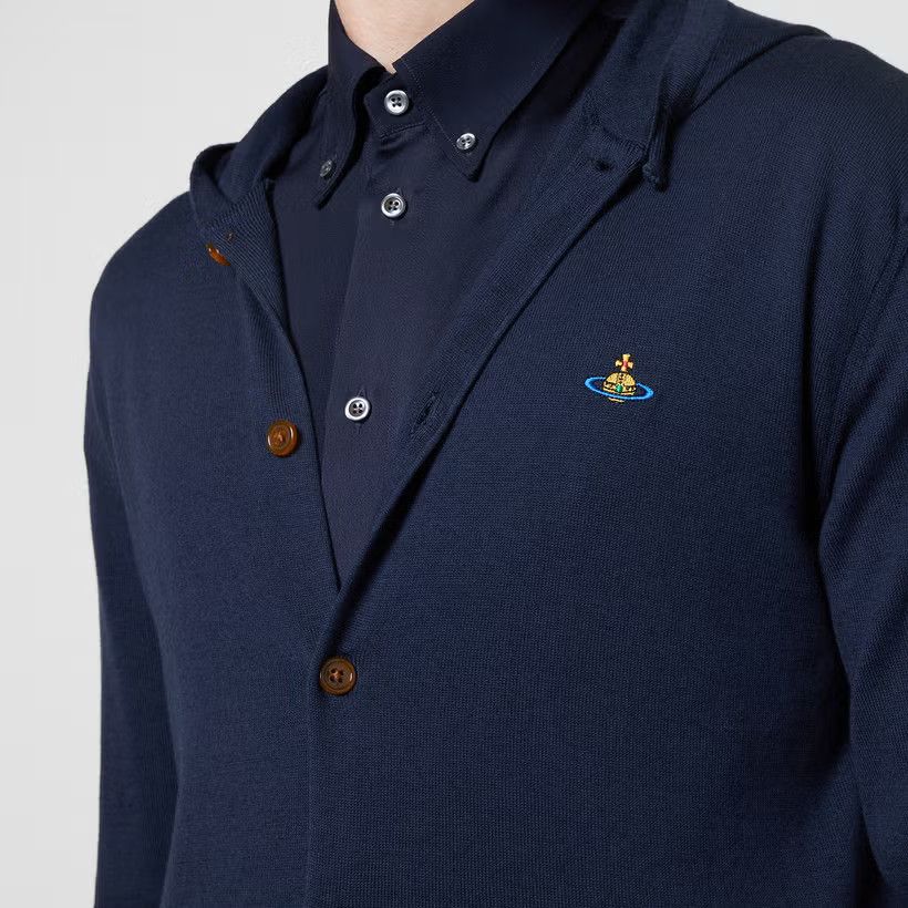 Vivienne Westwood o1y0525 Logo Hooded Cardigan in Midnight Blue Size US XL / EU 56 / 4 - 2 Thumbnail