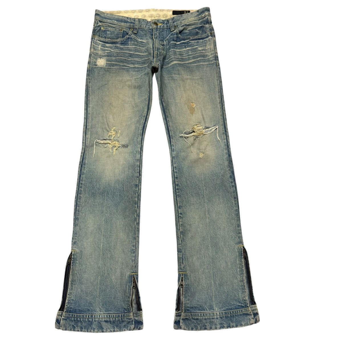 Japanese Brand Rico Mudwash Denim Flare Jeans Distressed Size US 33 - 1 Thumbnail