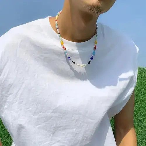 Jewelry Hip hop Style Colorful Glass Crystal Bead Necklace Size ONE SIZE - 4 Thumbnail