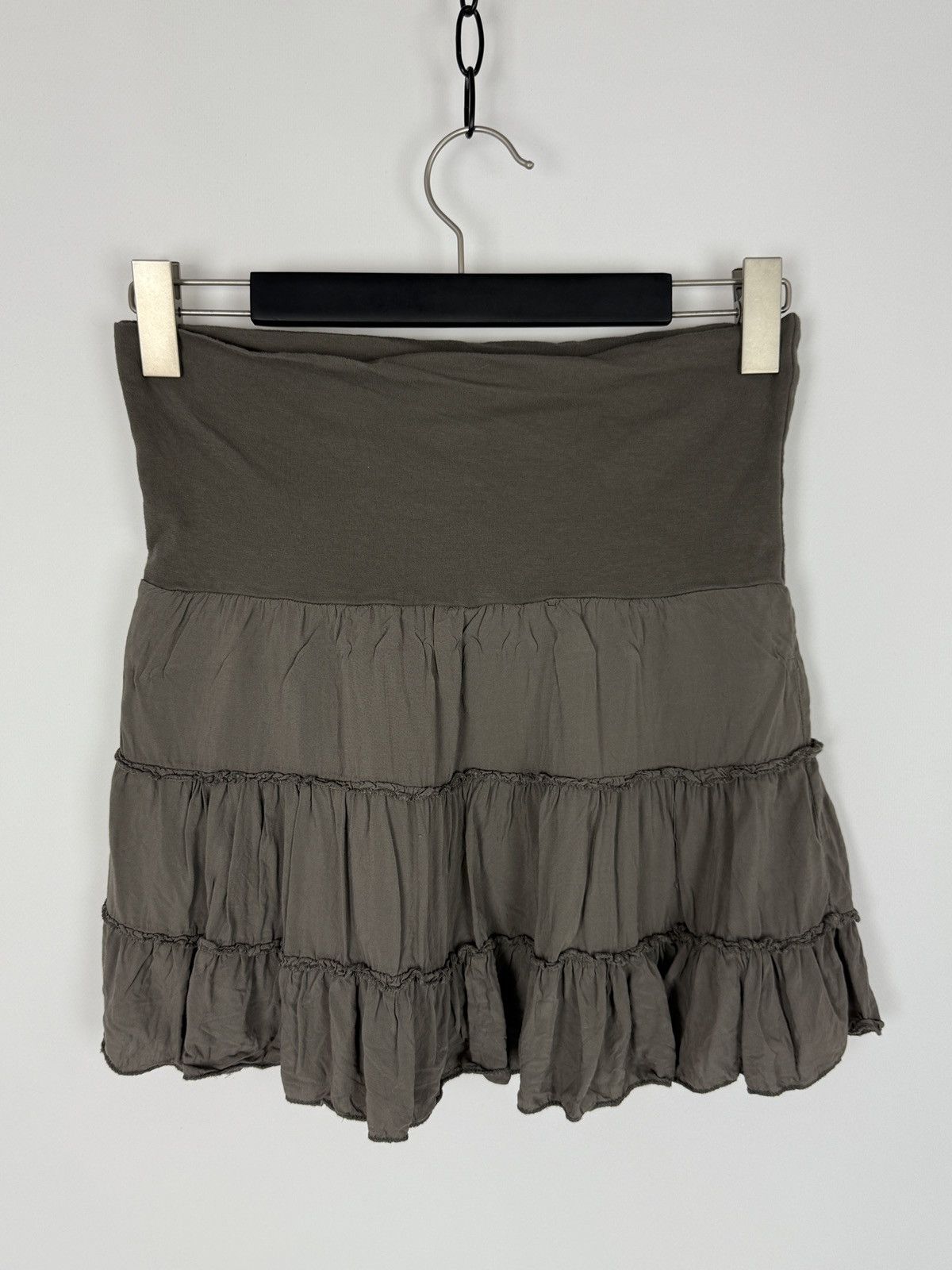 Vintage Y2K Vintage Taupe Grey Cotton Tiered Ruffle Mini Skirt Size 28" / US 6 / IT 42 - 2 Thumbnail