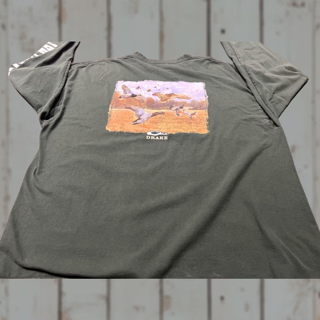 Vintage Drake T-Shirt Green Long Sleeve Duck Hunting 2XL Mens Crew Neck Gildan Ultra Cotton Mississippi Flyway Series Size US XXL / EU 58 / 5 - 1 Thumbnail