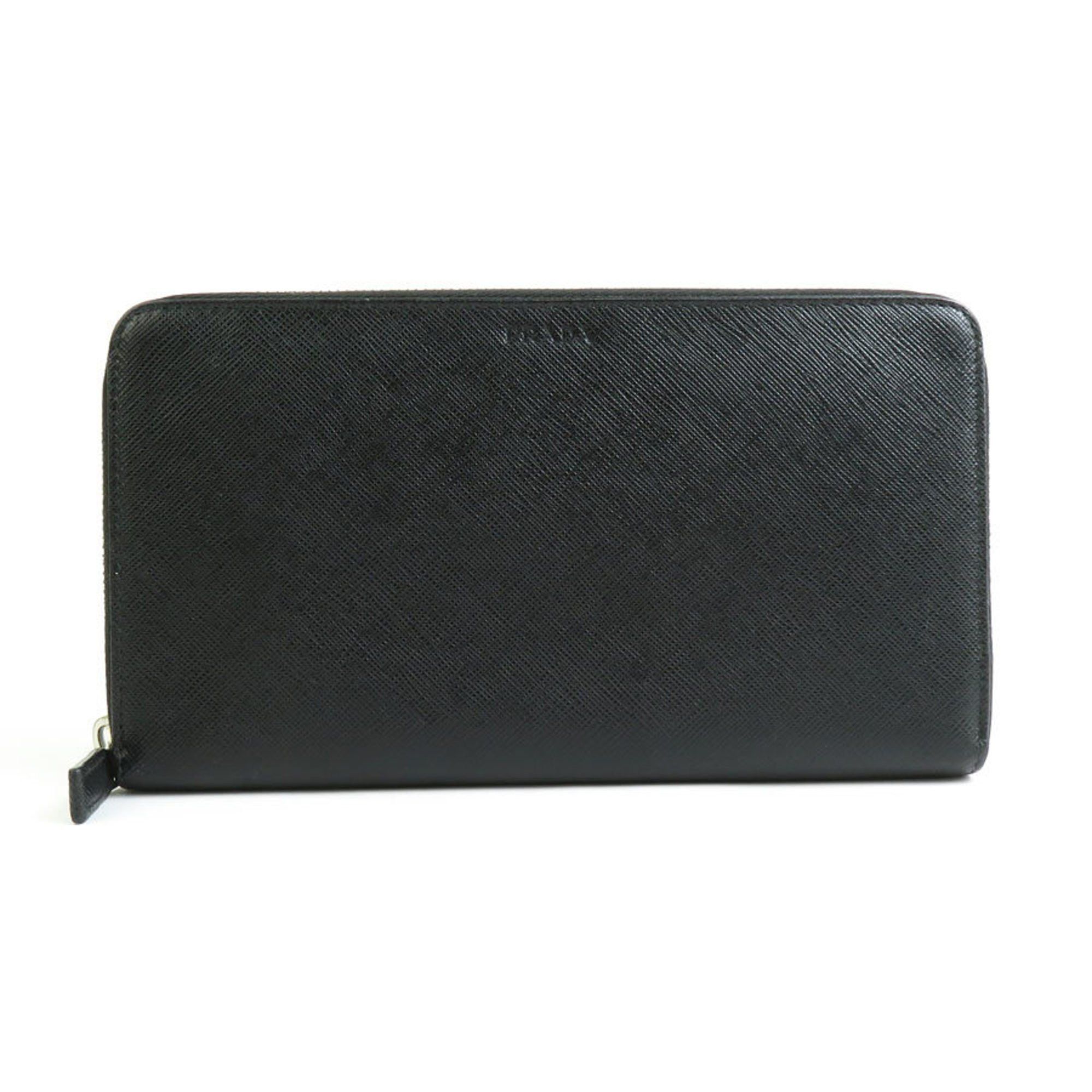 Prada PRADA Round Long Wallet Zipper Organizer Leather Black Men's h30511a Size ONE SIZE - 1 Thumbnail