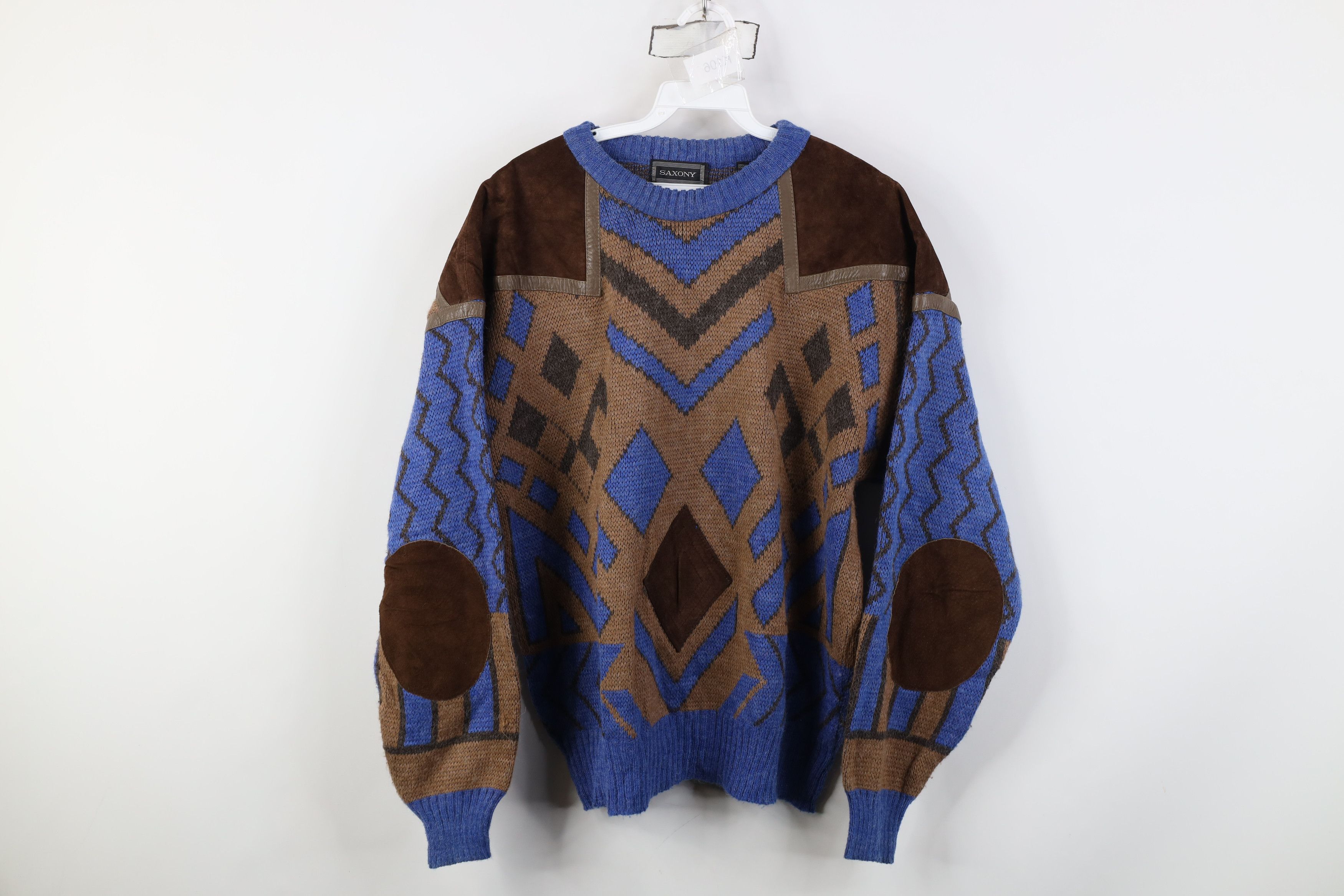Vintage Vintage 90s Streetwear Elbow Patch Wool Blend Knit Sweater Size US L / EU 52-54 / 3 - 1 Thumbnail