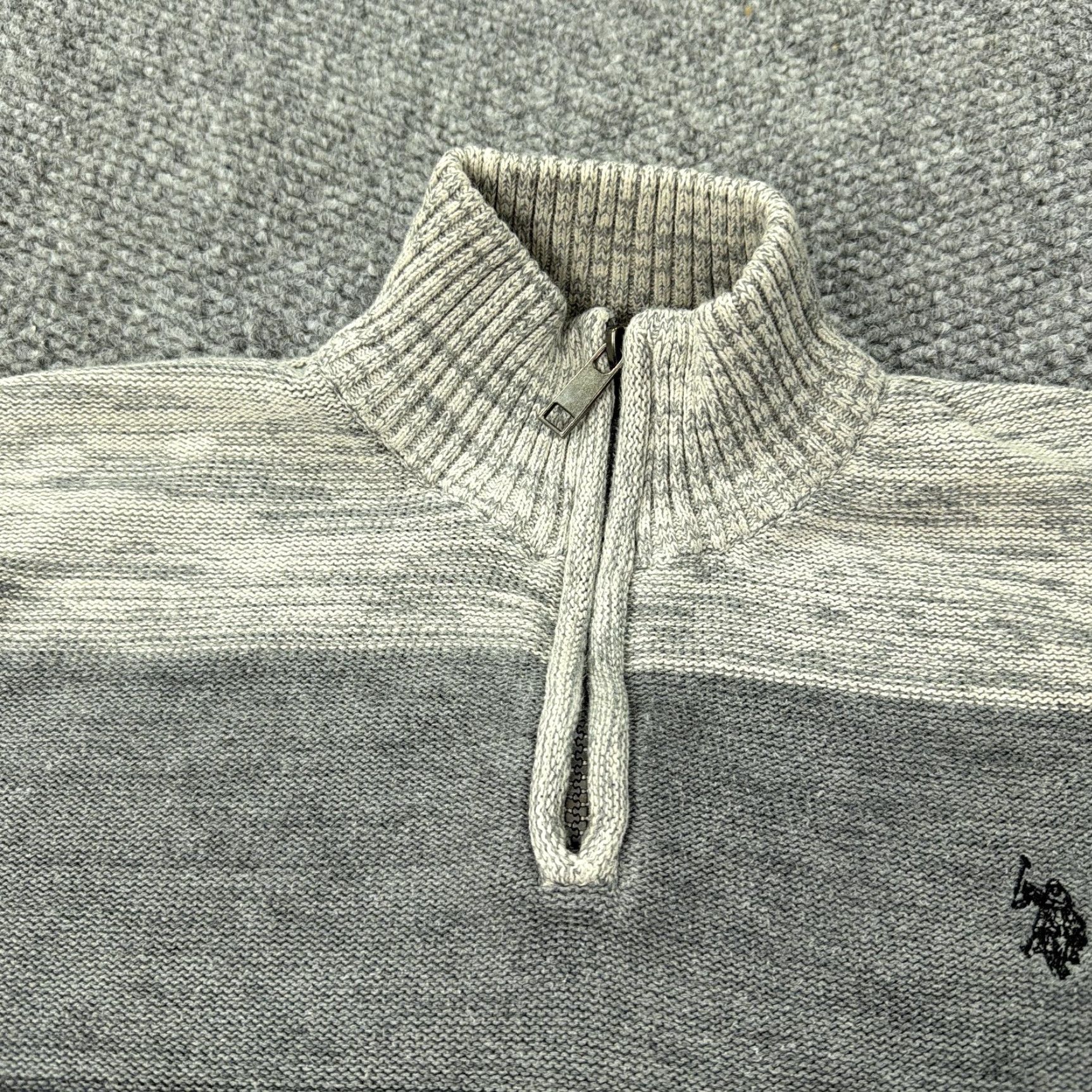 Vintage US Polo Assn Sweater Mens Large Gray Ombre Stripe Quarter Zip Knit Pullover Size US L / EU 52-54 / 3 - 3 Thumbnail