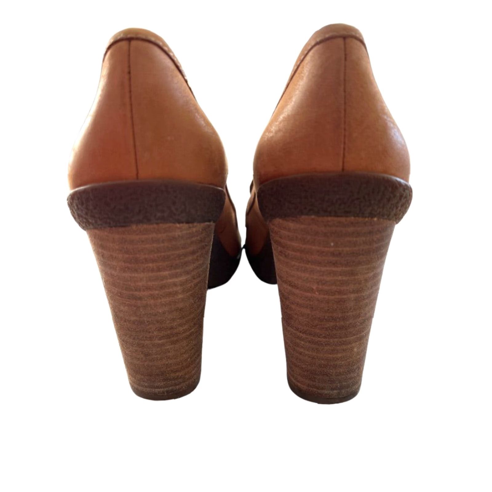 Ecco ECCO Heel Pump Women Leather Slip On Tan Rubber Sole High Block Heel 3.75" Comfort Cushioned M 6.5 37 Vintage No Size US 7 / IT 37 - 6 Thumbnail