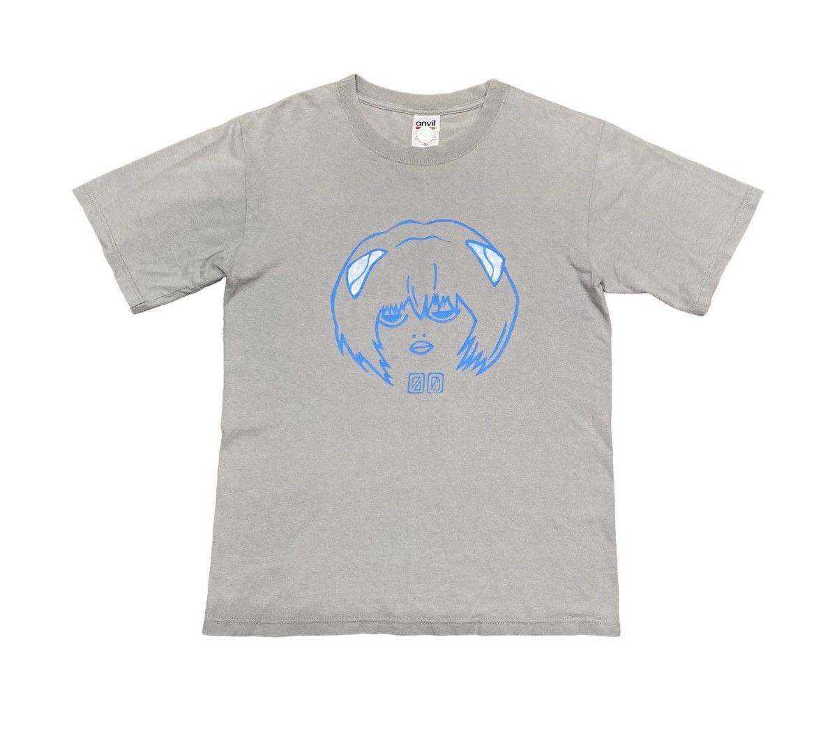 image of Anima x Movie Vintage Evangelion Rei Ayanami Parody Anime T Shirt in Light Grey, Men's (Size Small)