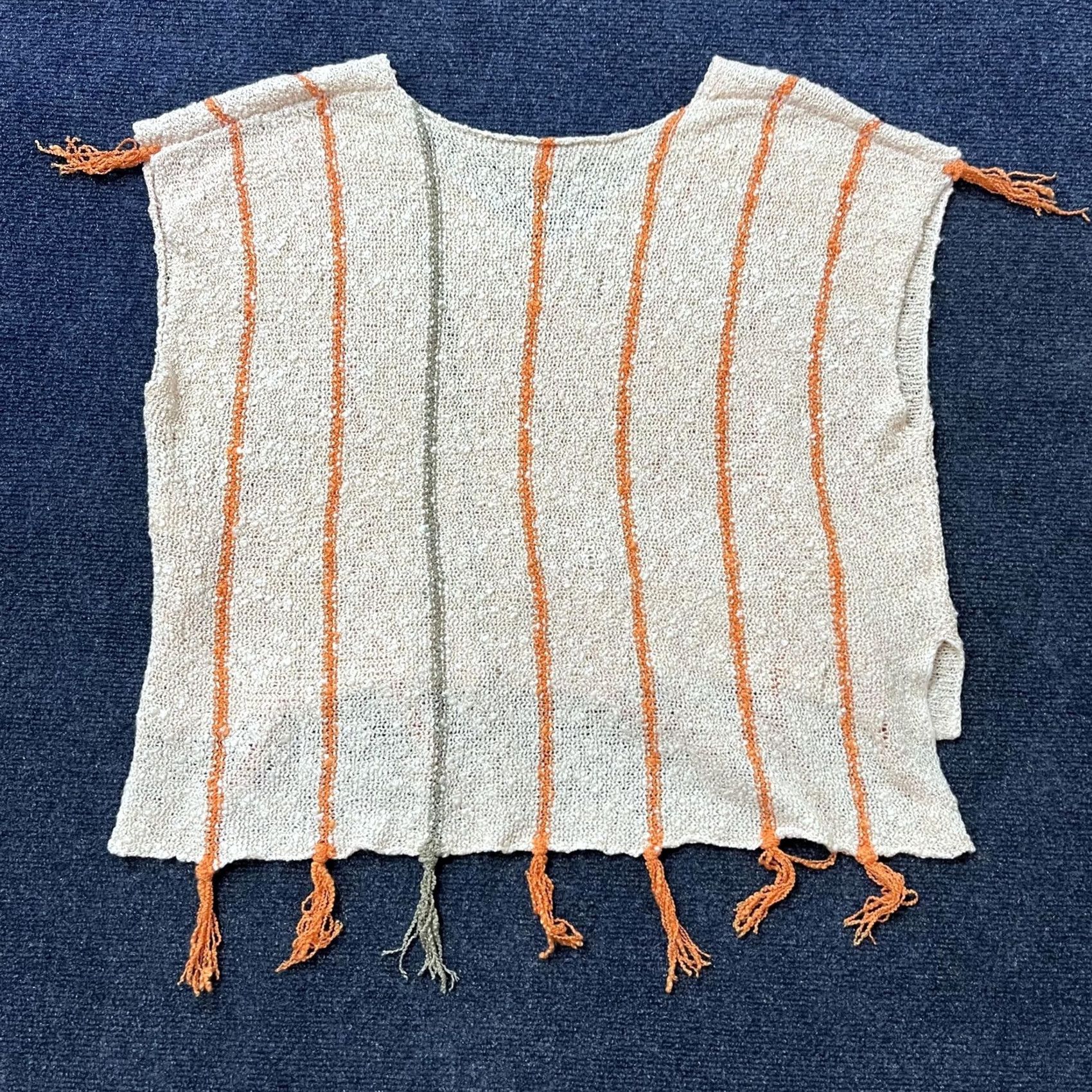 Vintage Fate Vest Sweater Womens Large Beige Orange Stripe Fringe Poncho Knit Boho Tassel Lace Tassel Size L / US 10 / IT 46 - 4 Thumbnail
