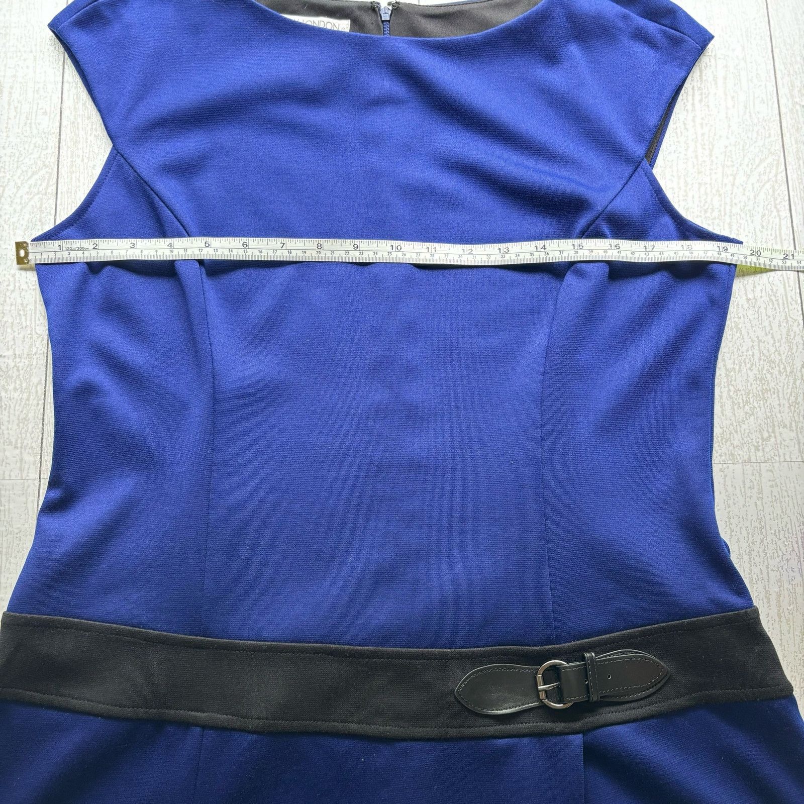 MAGGY LONDON Maggy London Blue A-Line Midi Dress Cap Sleeves Belted 14 Size XL / US 12-14 / IT 48-50 - 4 Thumbnail