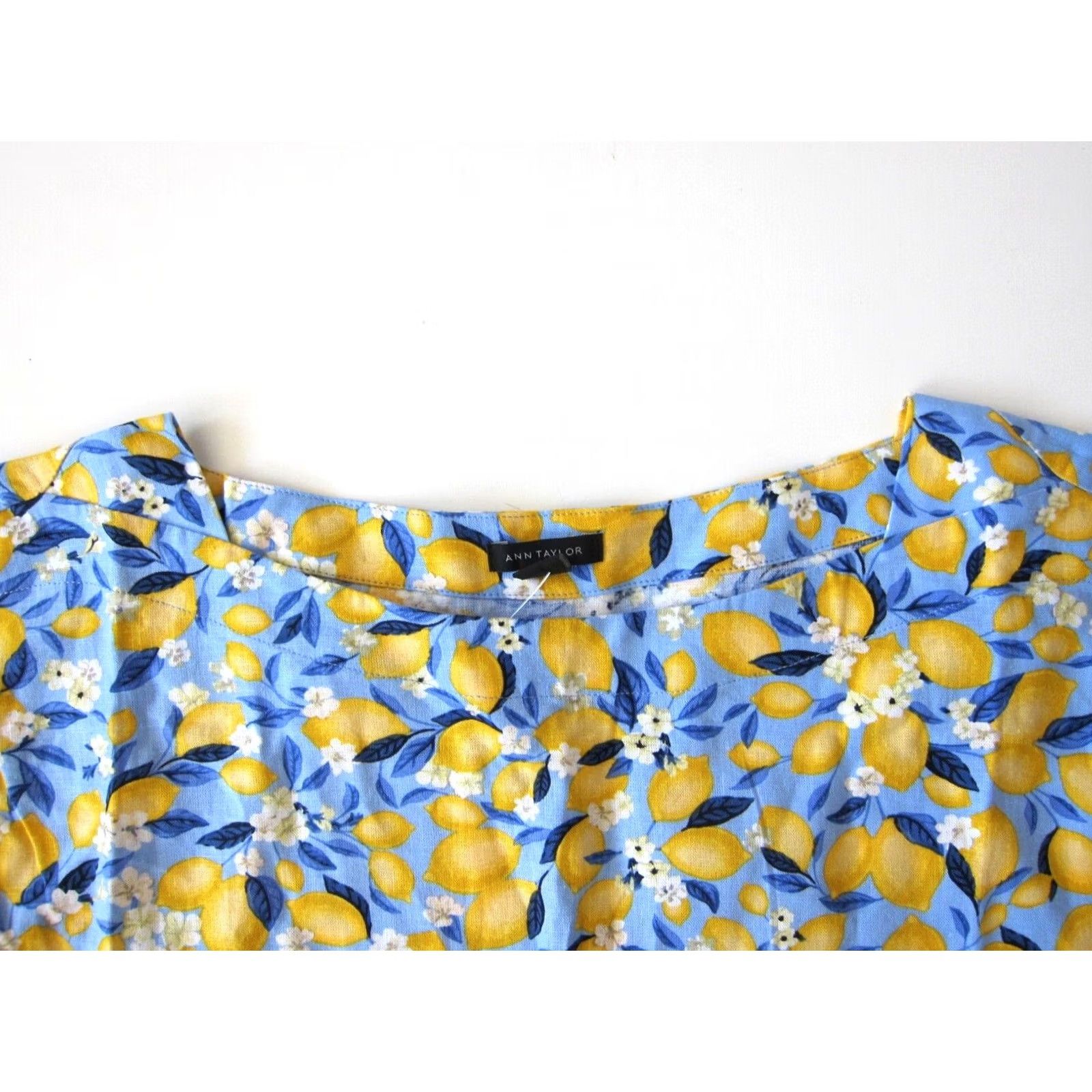Ann Taylor NWT Ann Taylor Blouse Tunic Women XS Blue Yellow Linen Rayon Boxy Short Sleeve High Neck Shirt Womens XS Size XS / US 0-2 / IT 36-38 - 3 Thumbnail