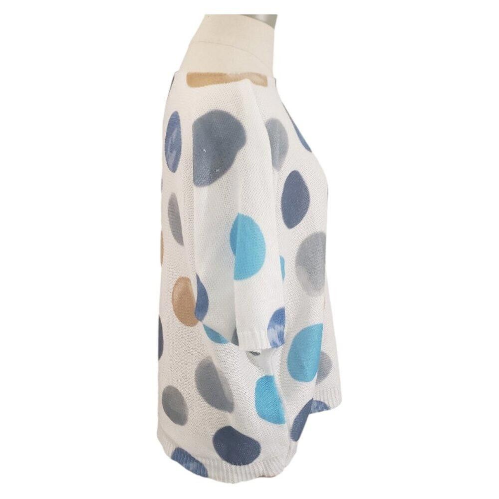 Designer CT1982 Ethyl White & Blue Dot Short Sleeve Sweater S/M Size S / US 4 / IT 40 - 3 Thumbnail