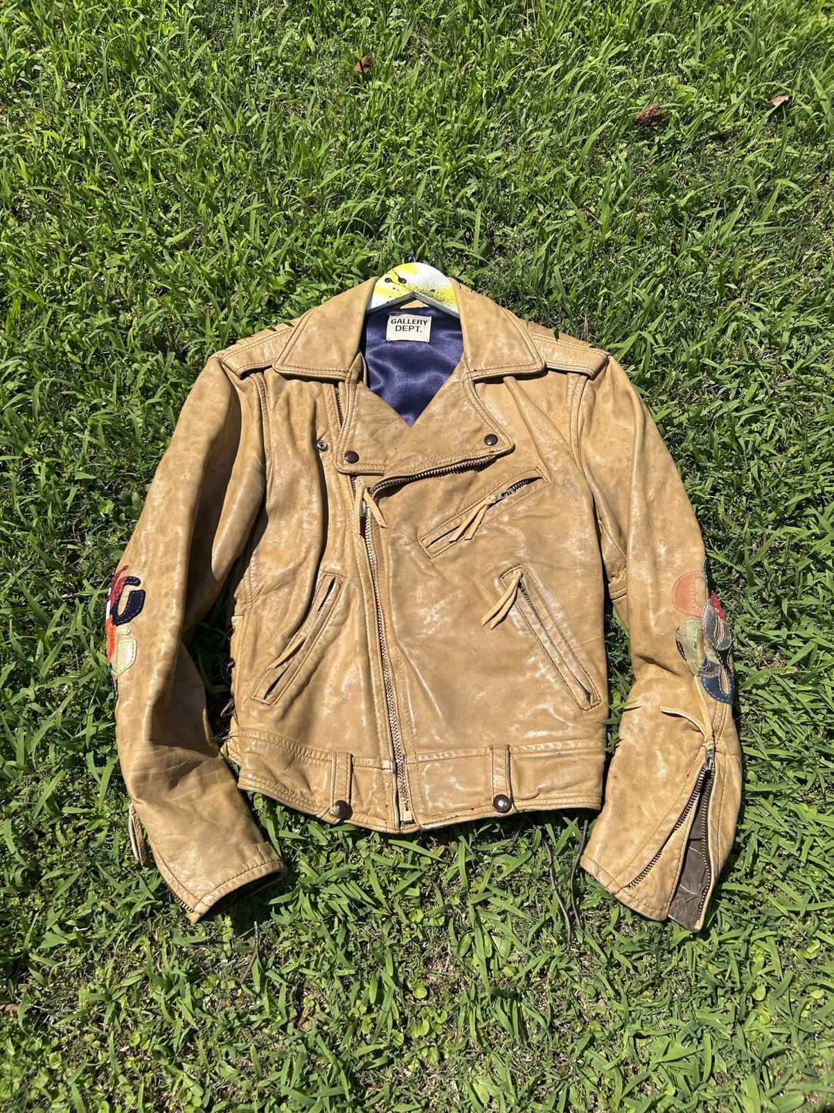 Distressed Leather Jacket with patches
