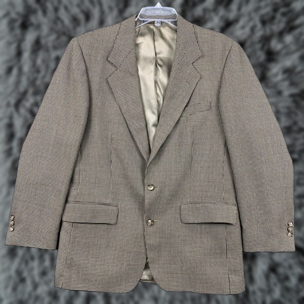 Vintage Vintage Ashford Lane Sportcoat Blazer Mens 40R Houndstooth Tan Brown Y2K Size 40R - 1 Thumbnail