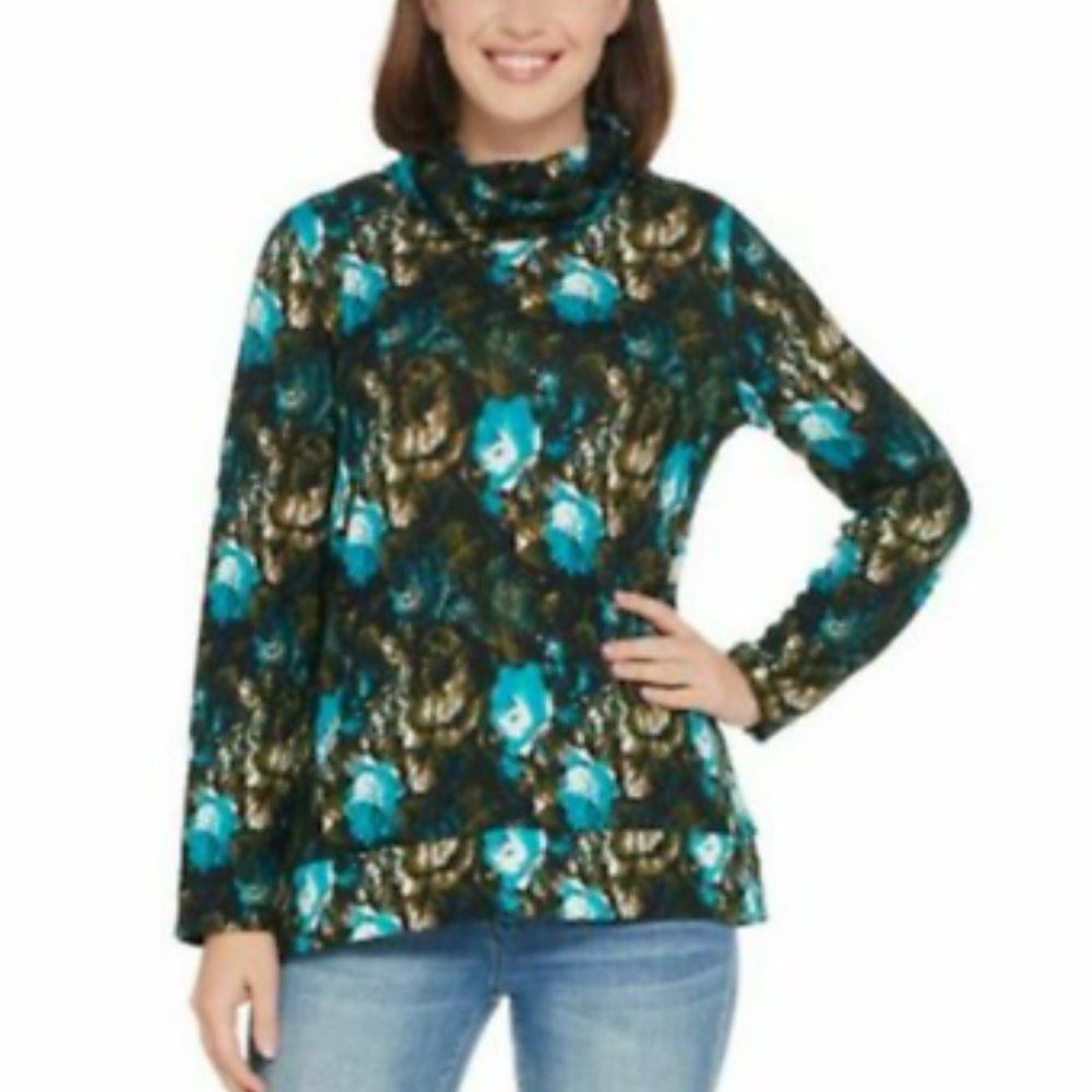 Other New Susan Graver Weekend Printed Knit Cowl Neck Tunic Top S Size 3XL / US 20-22 - 1 Thumbnail