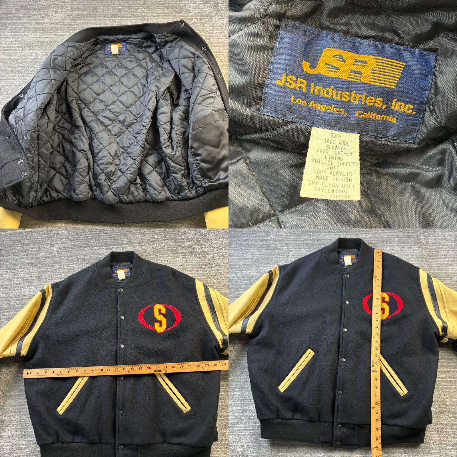 Vintage VINTAGE JSR Varsity Bomber Letterman Jacket Mens XL Black Wool Leather USA Made Size US XL / EU 56 / 4 - 8 Thumbnail