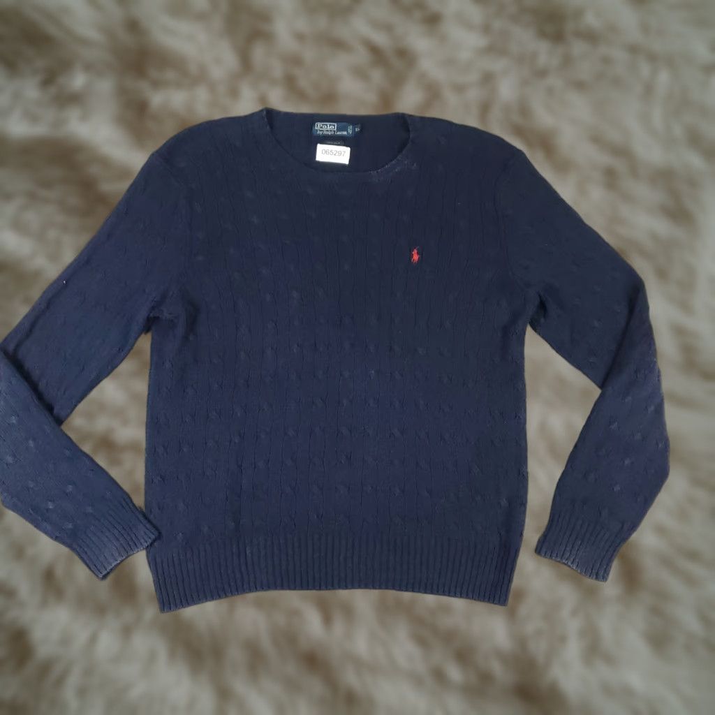 Ralph Lauren Ralph Lauren Sweater Mens XL Navy Blue Silk Cable-Knit Pony Crew Neck Sweatshirt Size US XL / EU 56 / 4 - 1 Thumbnail