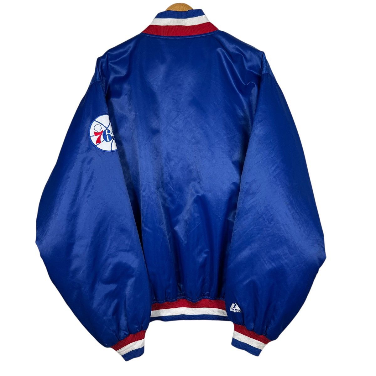 Majestic 🔥 Vintage NBA 76ers Sixers Majestic Satin Bomber Jacket Size US XXL / EU 58 / 5 - 11 Thumbnail