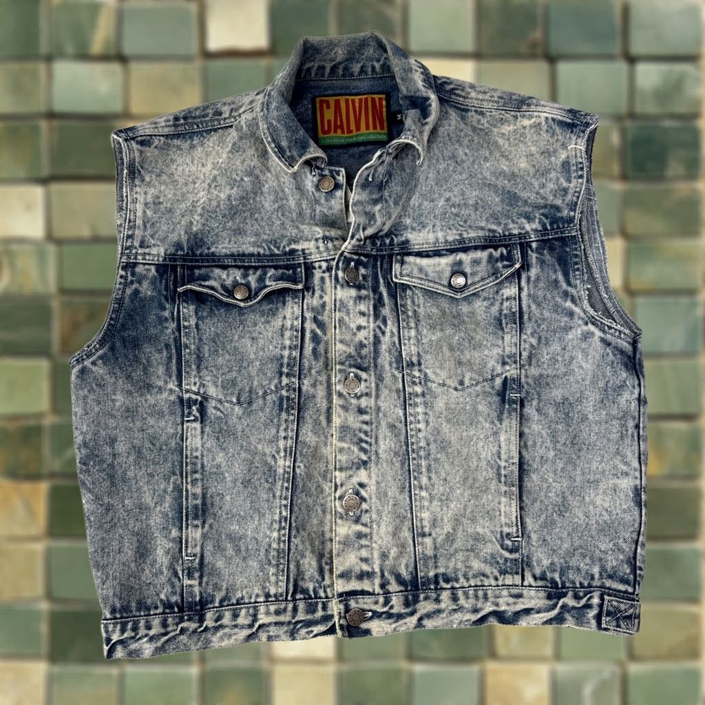 Calvin Klein VINTAGE Calvin Klein Mens Vest Denim Trucker Blue Medium Wash M Regular Cotton Denim Biker Wear Mens Size US M / EU 48-50 / 2 - 1 Thumbnail