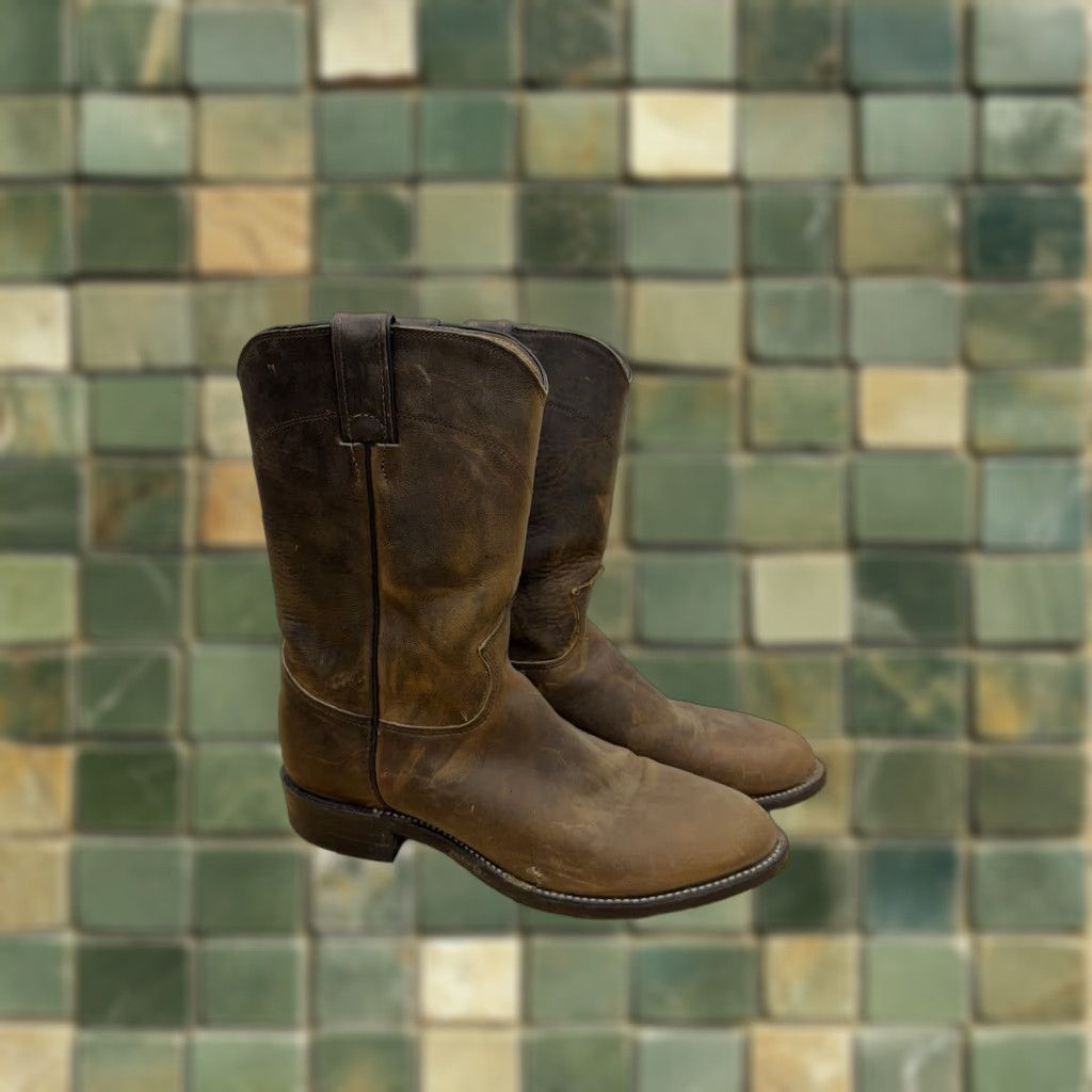 Justin Boots Mens Cowboy Boots Brown Leather Western Style #3408