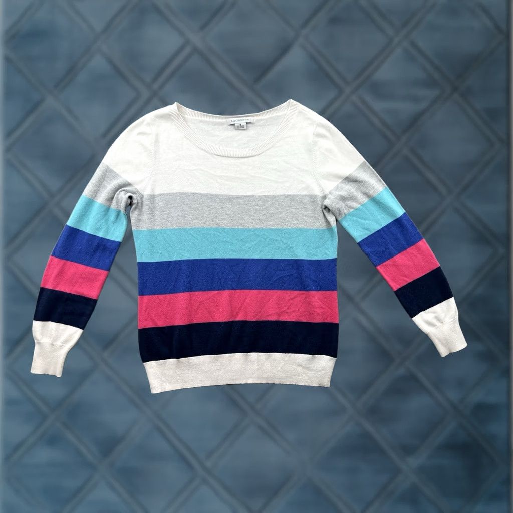 Liz Claiborne Liz Claiborne Multicolor Striped Long Sleeve Pullover Sweater | Size M | Womens Pullover Knit Sweater Size M / US 6-8 / IT 42-44 - 1 Thumbnail