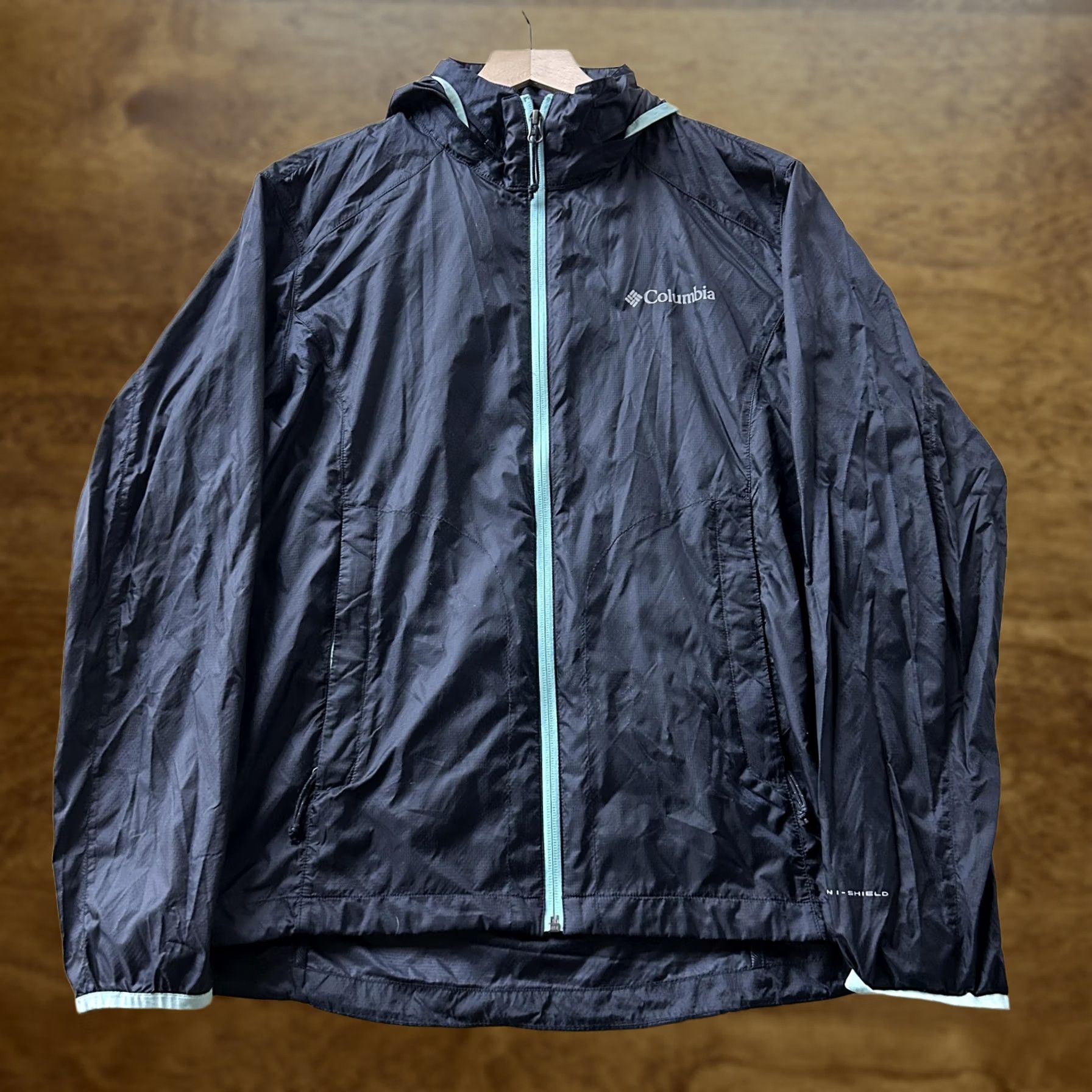 Vintage Columbia Womens Large Black Omni-Shield Hooded Windbreaker Jacket Full Zip Size L / US 10 / IT 46 - 1 Thumbnail