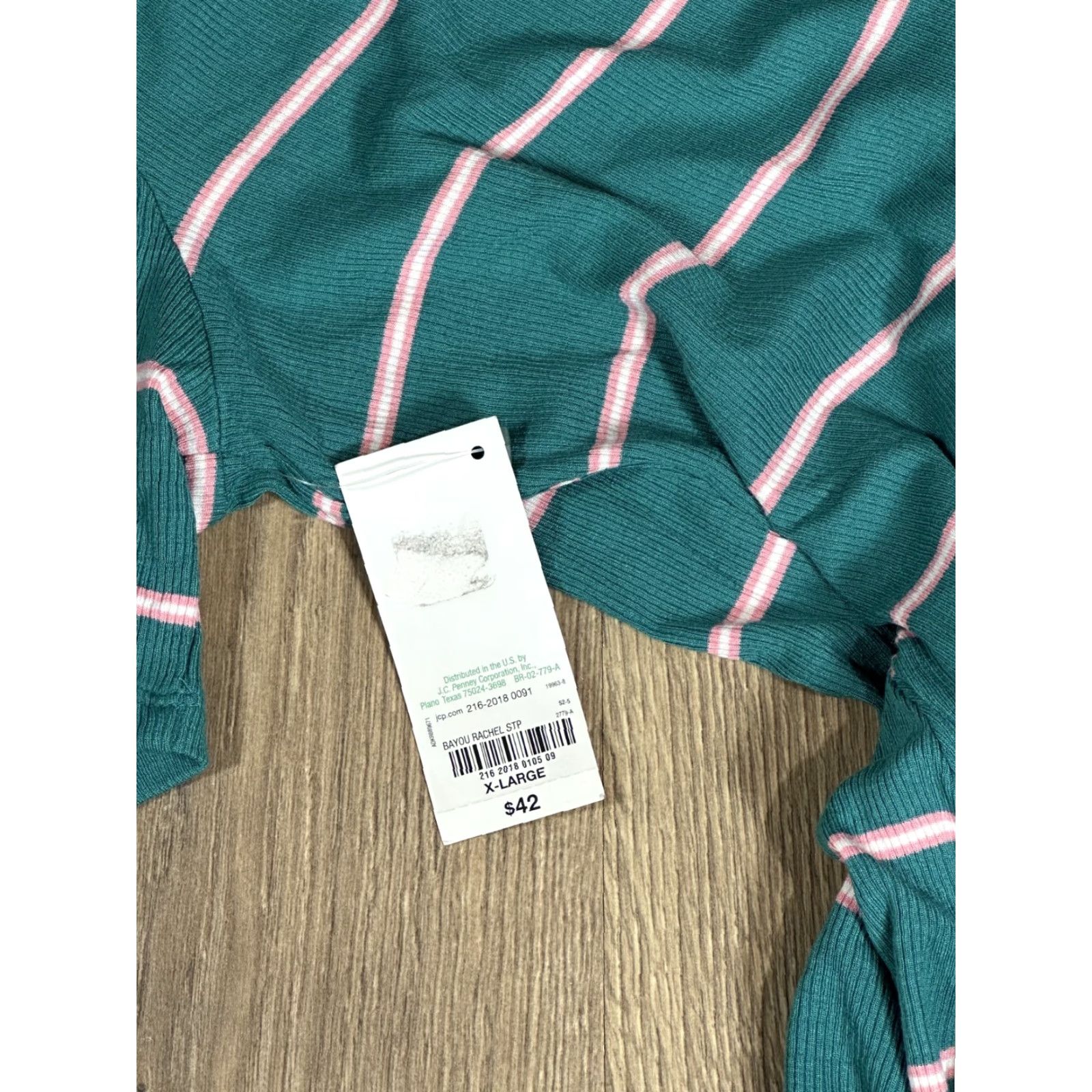 Decree Decree Women's Knit Dress Stripe Boat Neck Ruffle Casual XL Green Pink NWT Size XL / US 12-14 / IT 48-50 - 7 Thumbnail