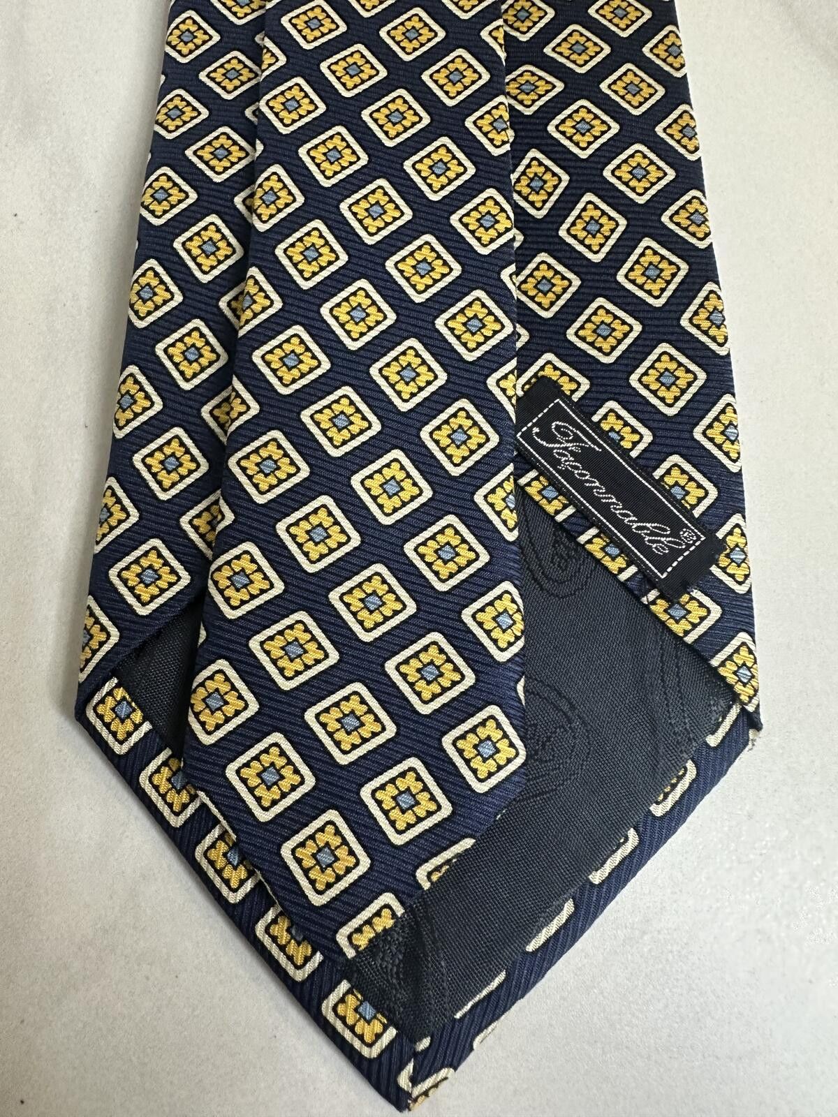Faconnable Faconnable 100% silk tie navy/gold micro geometric medallion Size ONE SIZE - 2 Thumbnail