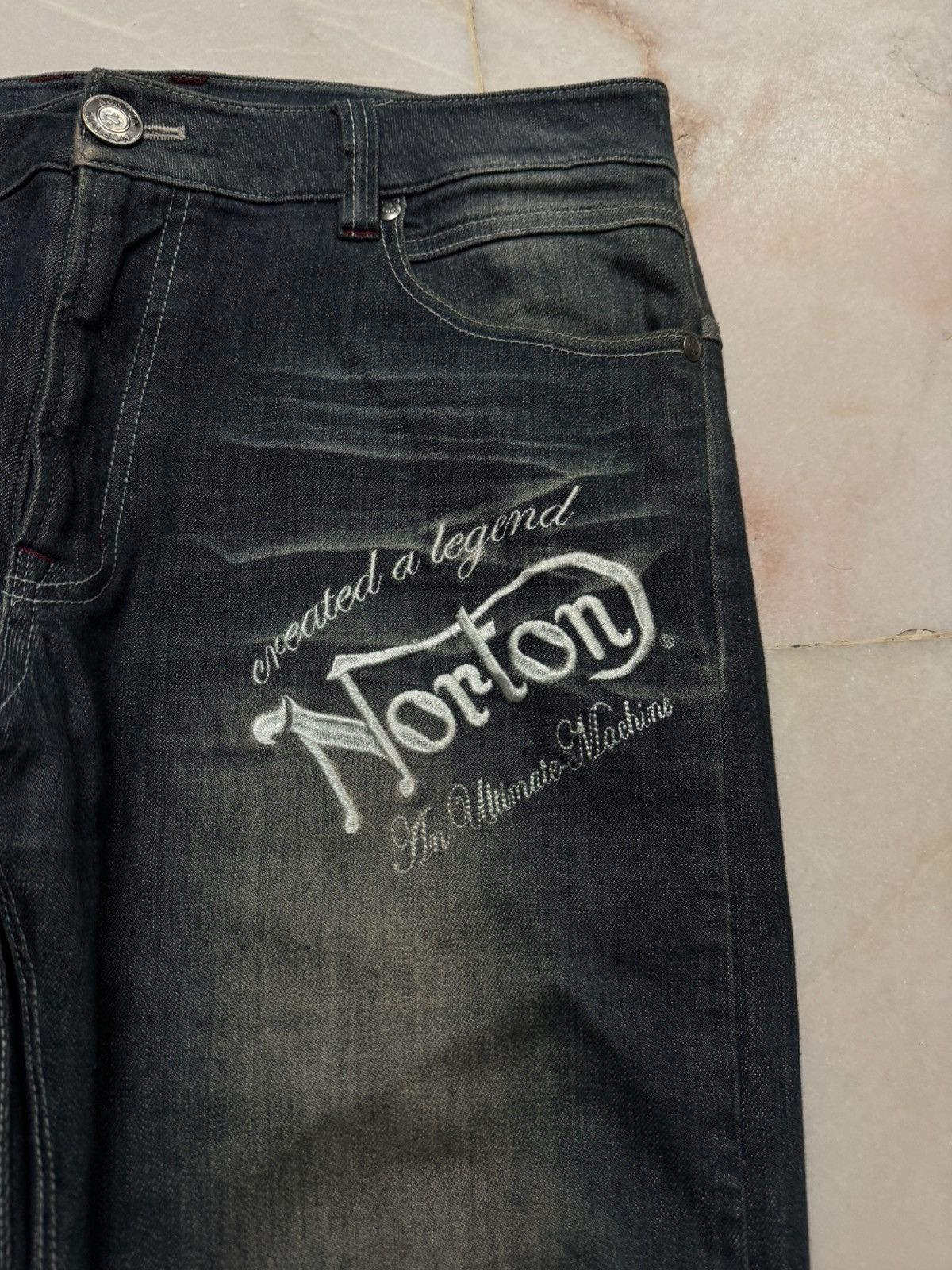 Norton VINTAGE NORTON RUSTY MUDWASH SLIM BACK LOGO EMBROIDERY JEAN Size US 36 / EU 52 - 5 Thumbnail