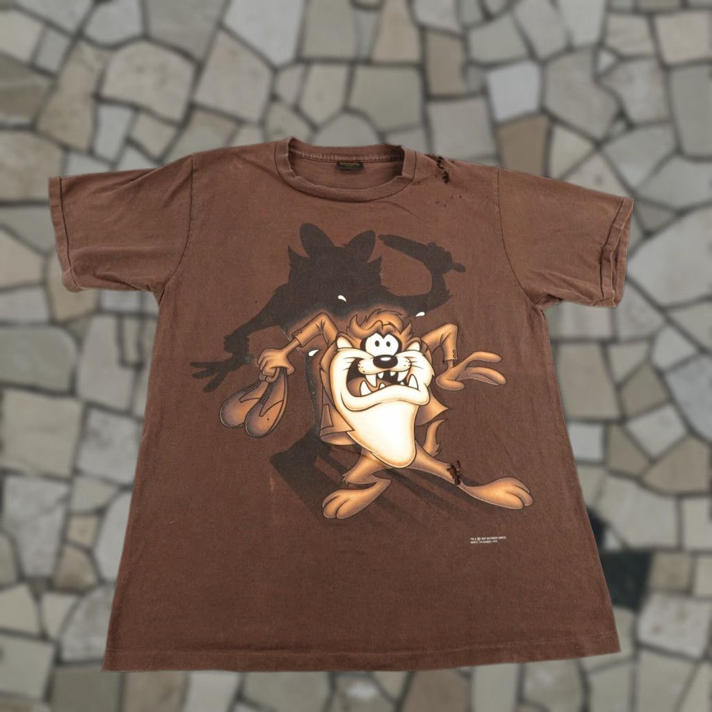 Changes VINTAGE Looney Tunes T-Shirt Men Large Cartoon 90s Tasmanian Devil Taz Changes Brown Cotton Size US L / EU 52-54 / 3 - 1 Thumbnail