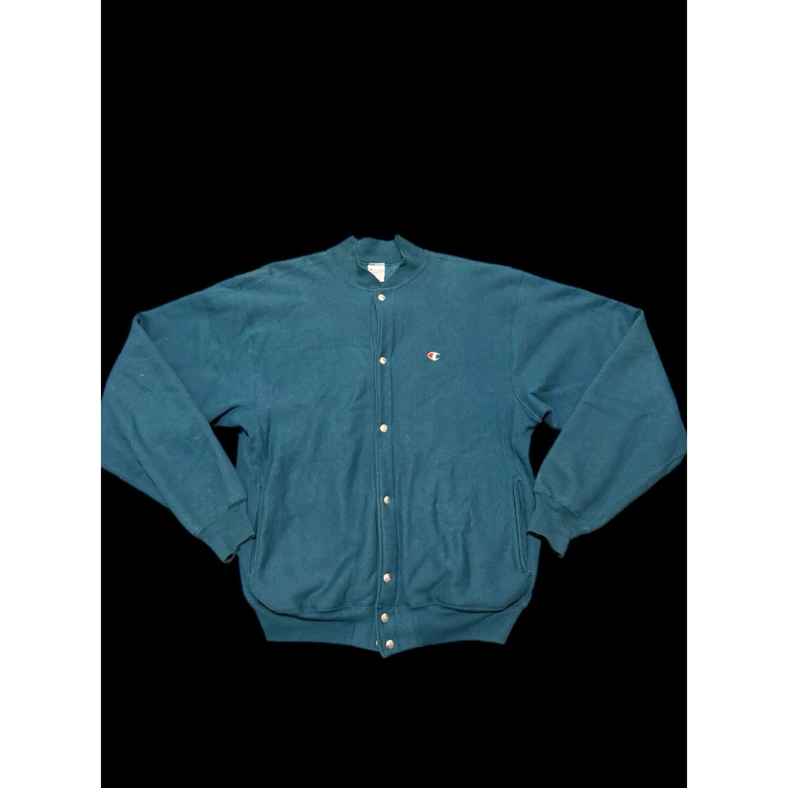 Champion VINTAGE Champion Reverse Weave Snap Front Cardigan Warm Up Jacket L/XL Teal 90s Mens Cardigan Snap Front Reversible Warm Up Jacket Size US L / EU 52-54 / 3 - 2 Thumbnail