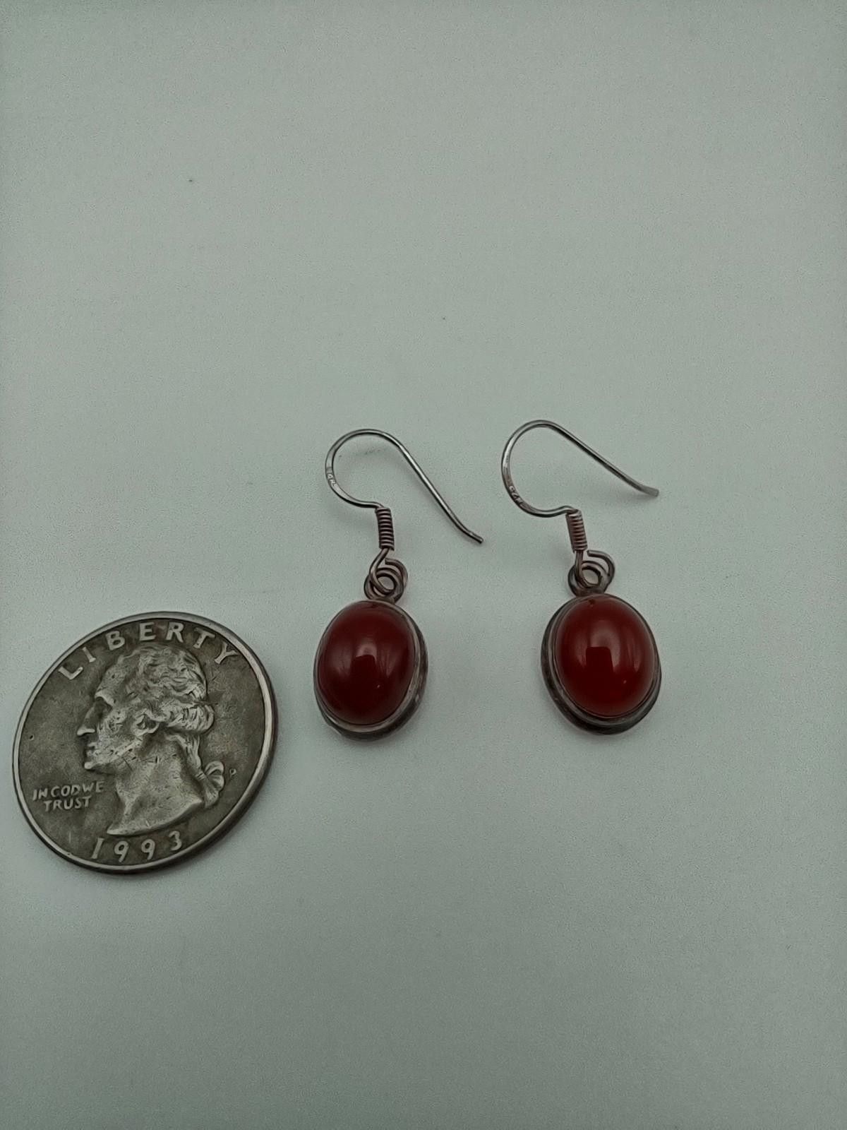 The Unbranded Brand Sterling Silver Carnelian Drop Earrings Oval Cabochon Size ONE SIZE - 3 Thumbnail