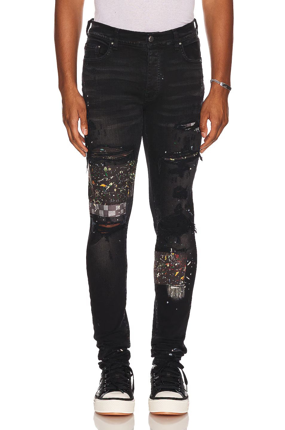 Amiri o1mle0426 Artpatch Paint/Checker Jeans in Aged Black Size US 34 / EU 50 - 2 Thumbnail