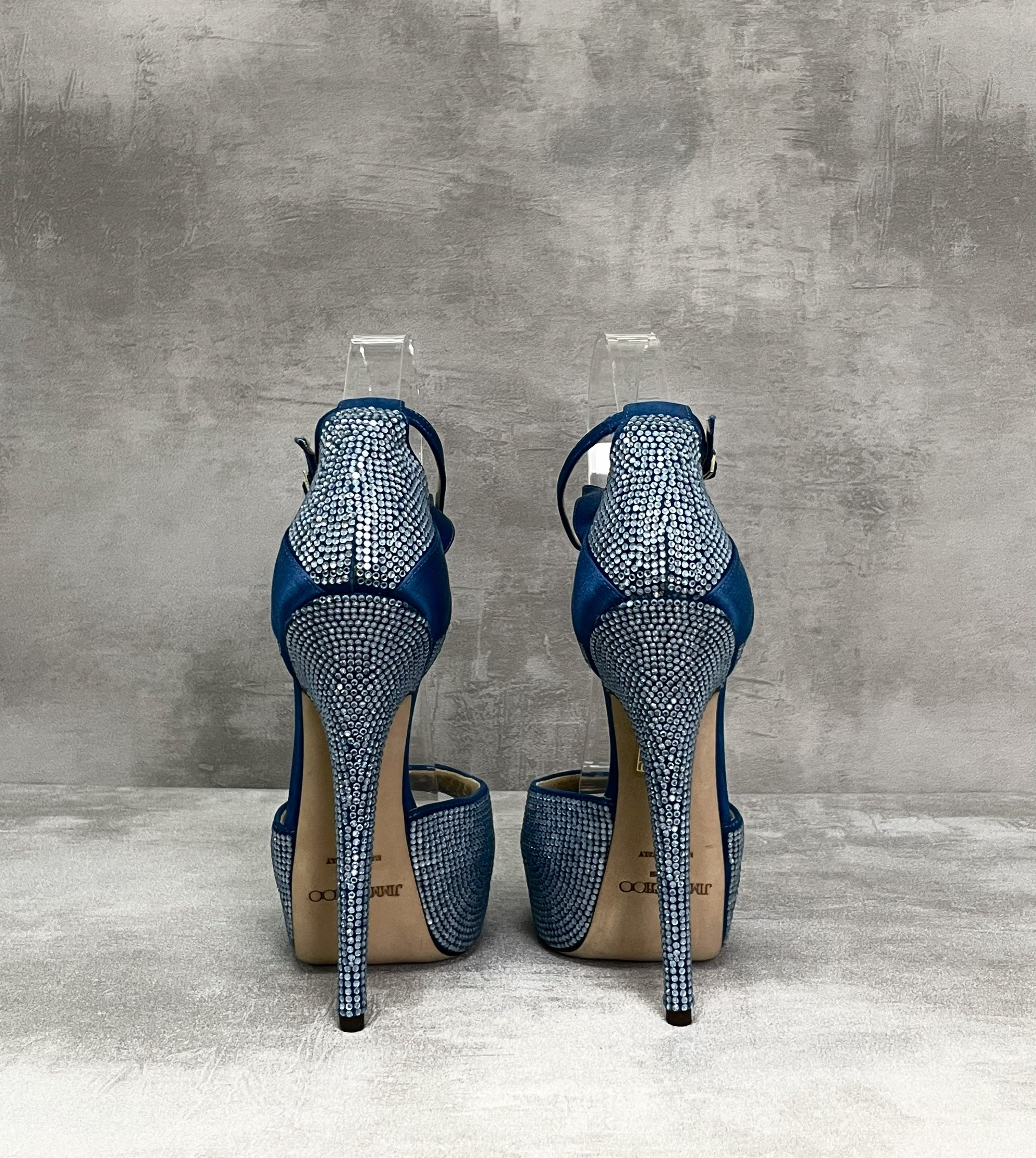 Jimmy Choo Jimmy Choo Blue Peep Toes 15cm Crystallized Platform Pumps Size US 7 / IT 37 - 3 Thumbnail