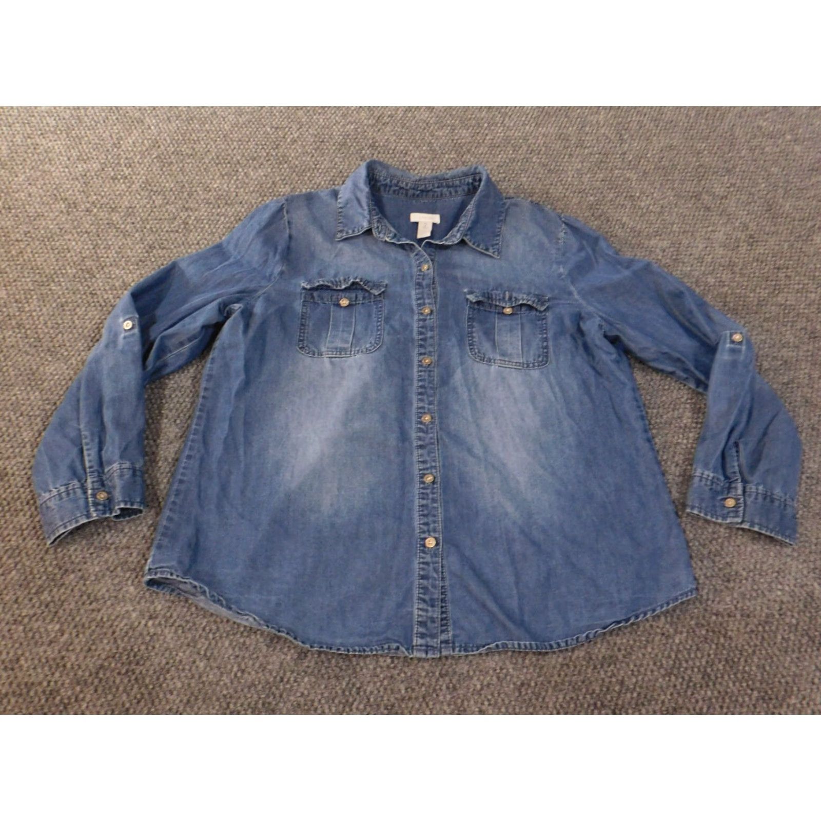 Vintage Chicos Button-Up Shirt Women Denim Blue Cotton Lyocell Pockets Casual Long Sleeve Size 2 Regular Vintage No Size XS / US 0-2 / IT 36-38 - 2 Thumbnail