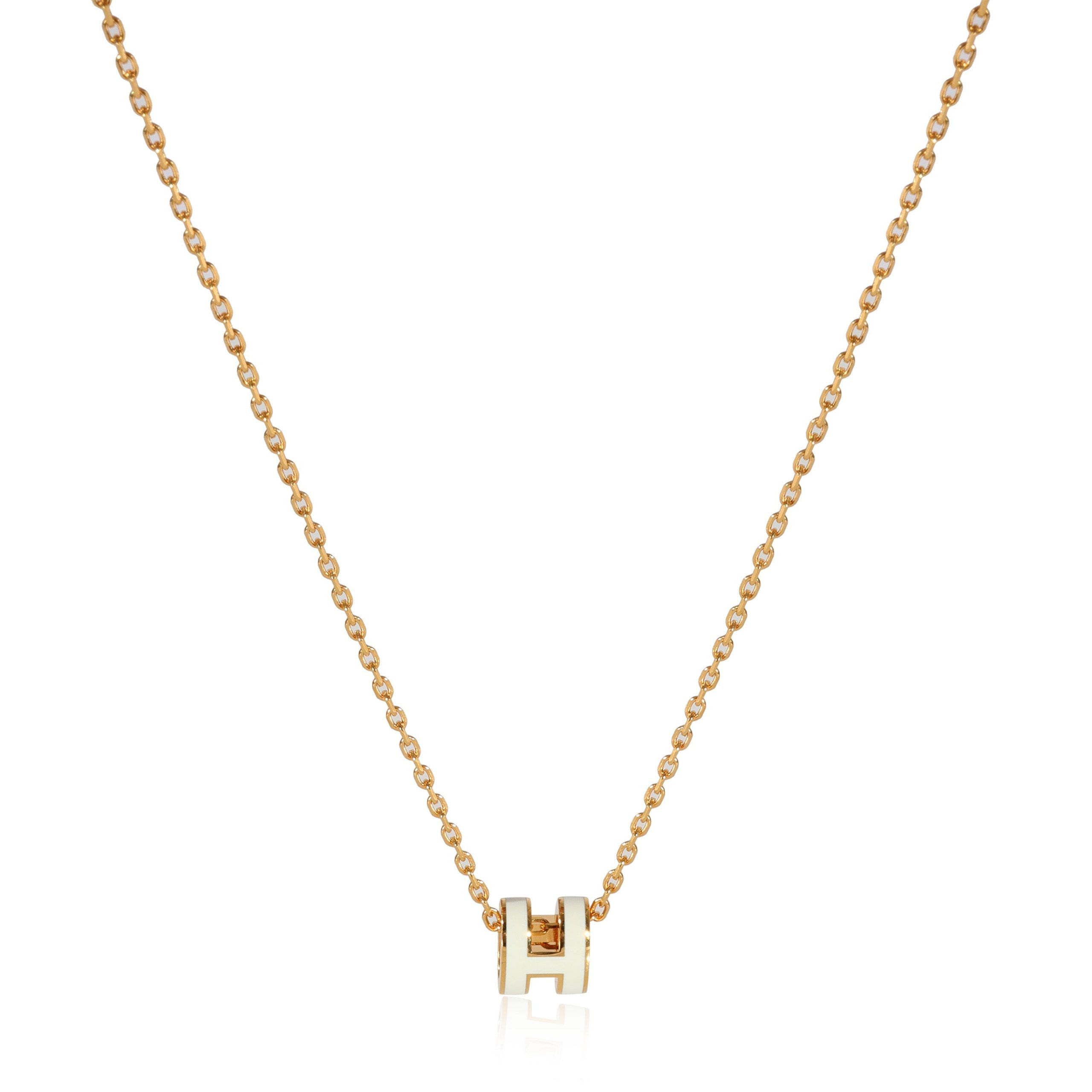 Hermès Pop H Mini Pendant Blanc Yellow Gold Plated