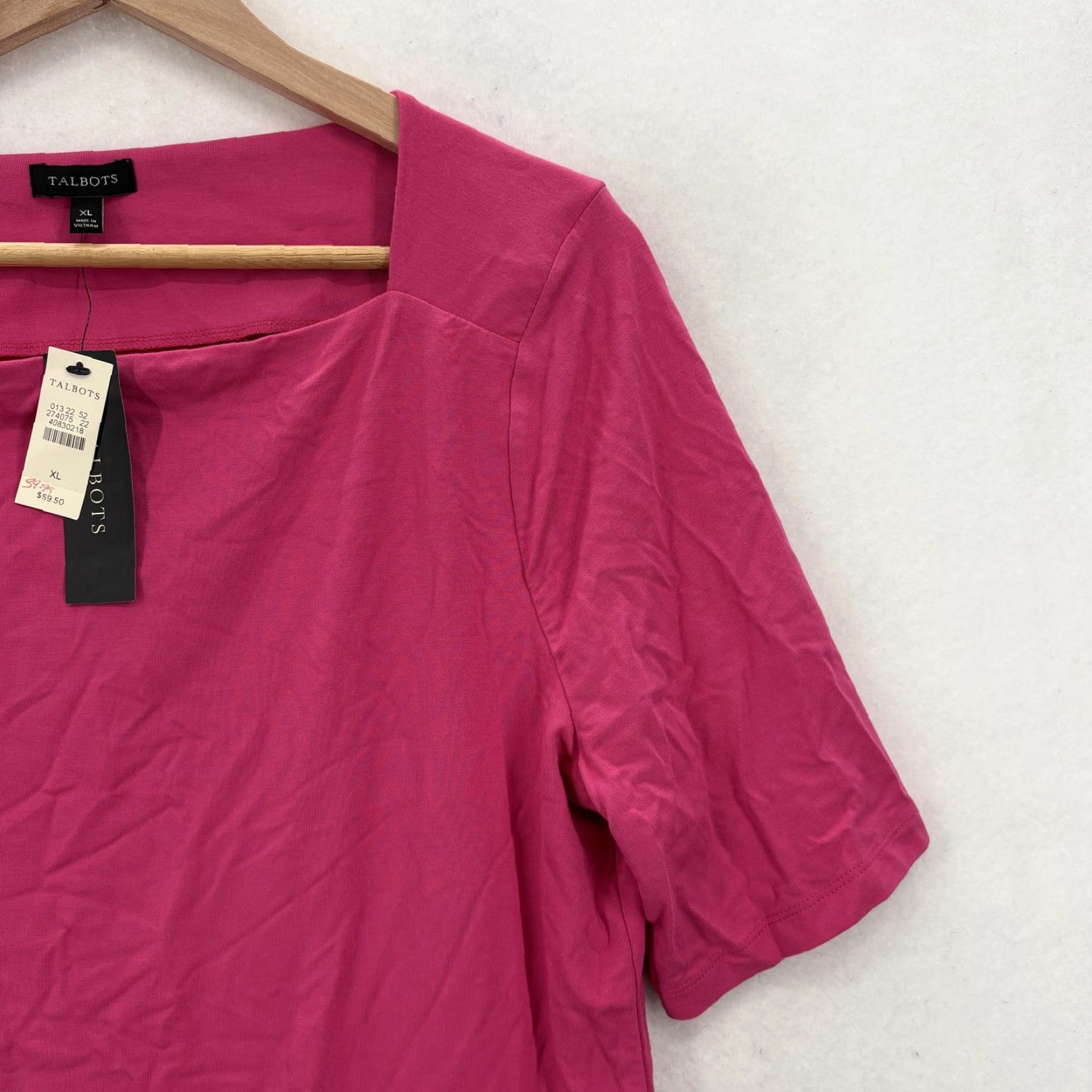 Talbots Talbots Shirt Womens XL Pink Square Neck Short Sleeve Rayon Spandex Stretch Top Size XL / US 12-14 / IT 48-50 - 2 Thumbnail