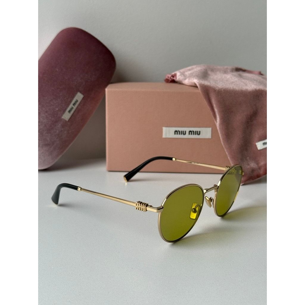 Miu Miu NEW Miu Miu MU55ZS Gold Green Tinted Metal Sunglasses $548 Size ONE SIZE - 6 Thumbnail
