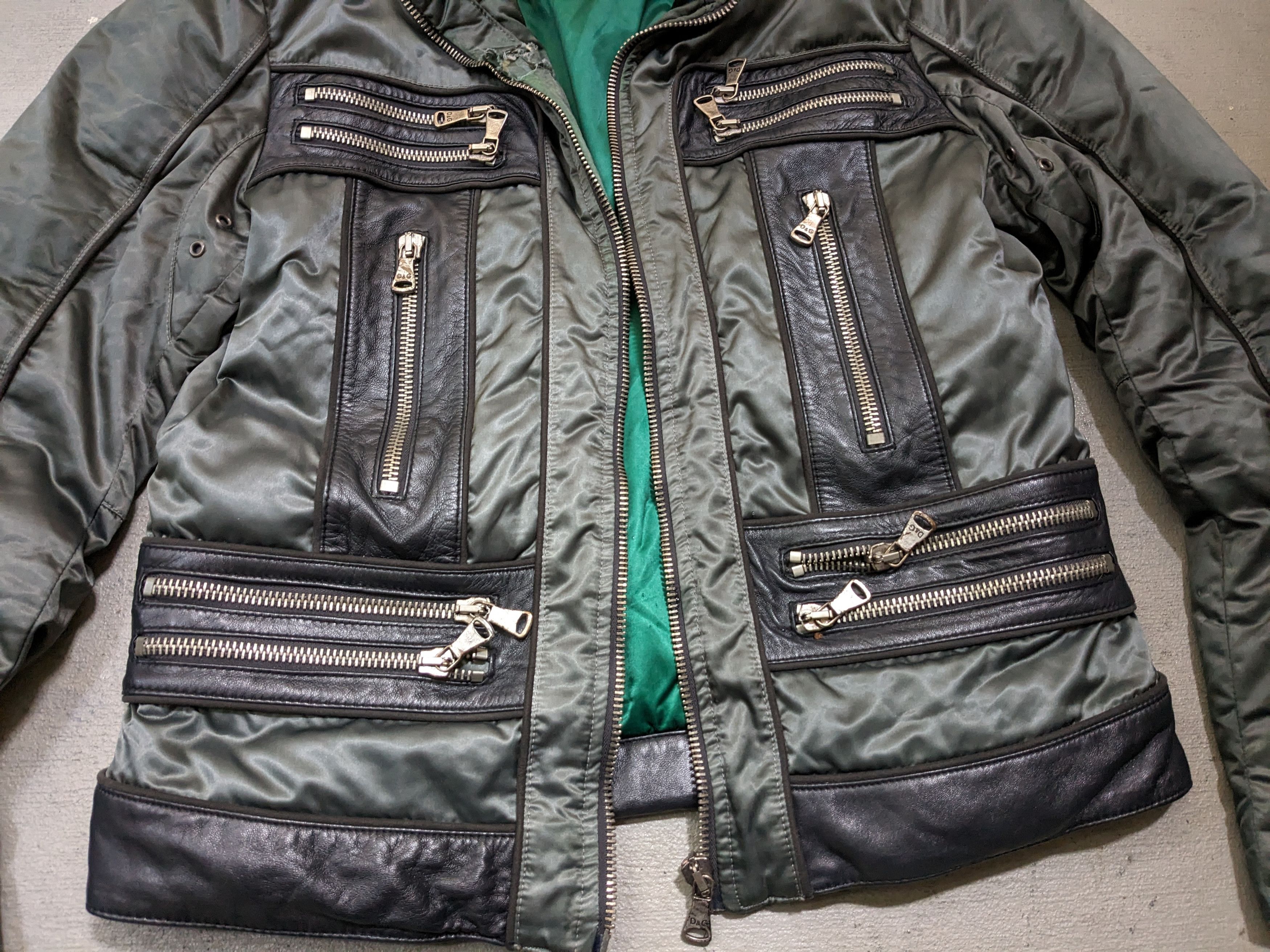 Dolce & Gabbana Dolce & Gabbana Nylon Leather Jacket Hoody Green 52 Zip Up Size US L / EU 52-54 / 3 - 3 Thumbnail