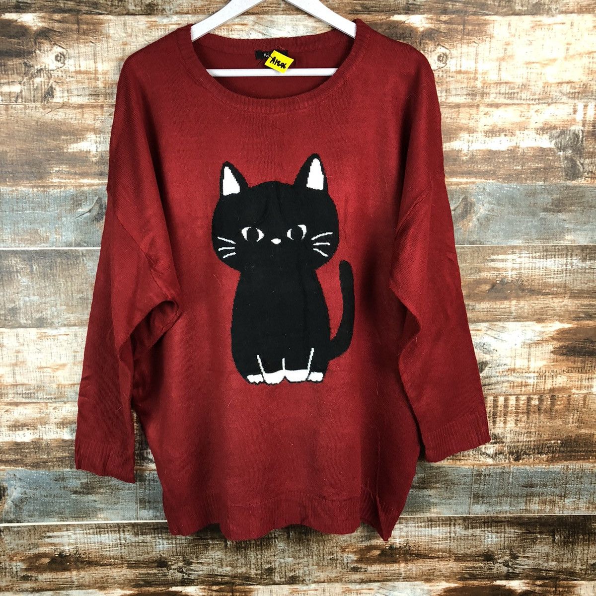 Homespun Knitwear × Japanese Brand Favori cat Red Knitwear #A1846 Size XL / US 12-14 / IT 48-50 - 3 Thumbnail