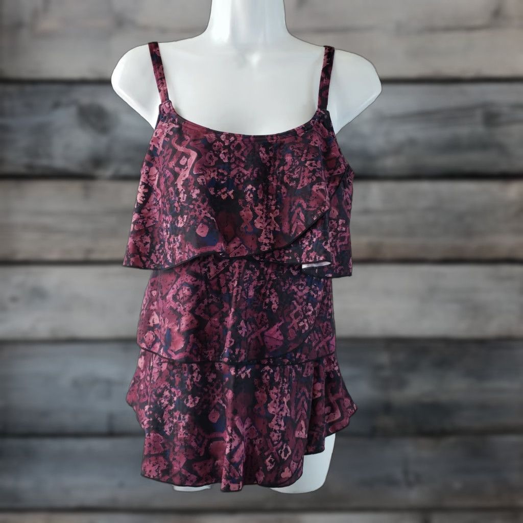 Coldwater Creek Coldwater Creek Tankini Top Womens Size 8 Purple Layered Ruffle Nylon Spandex Blend Size M / US 6-8 / IT 42-44 - 1 Thumbnail