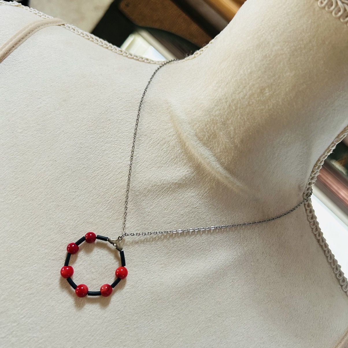 Handmade Handcrafted genuine stone red coral bead pendant necklace Size ONE SIZE - 1 Thumbnail