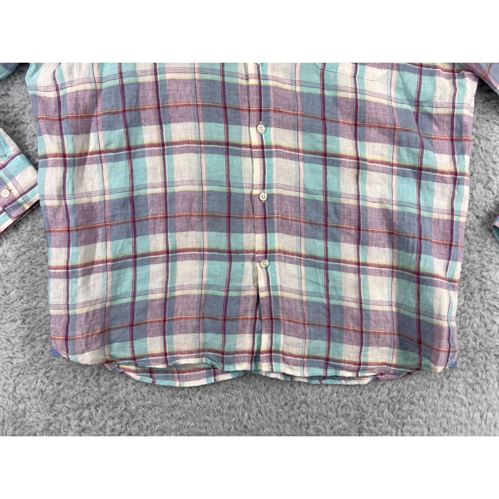 Tommy Bahama Tommy Bahama Shirt Mens Large Teal Red Plaid Pastel 100% Linen Button Up Size US L / EU 52-54 / 3 - 6 Thumbnail