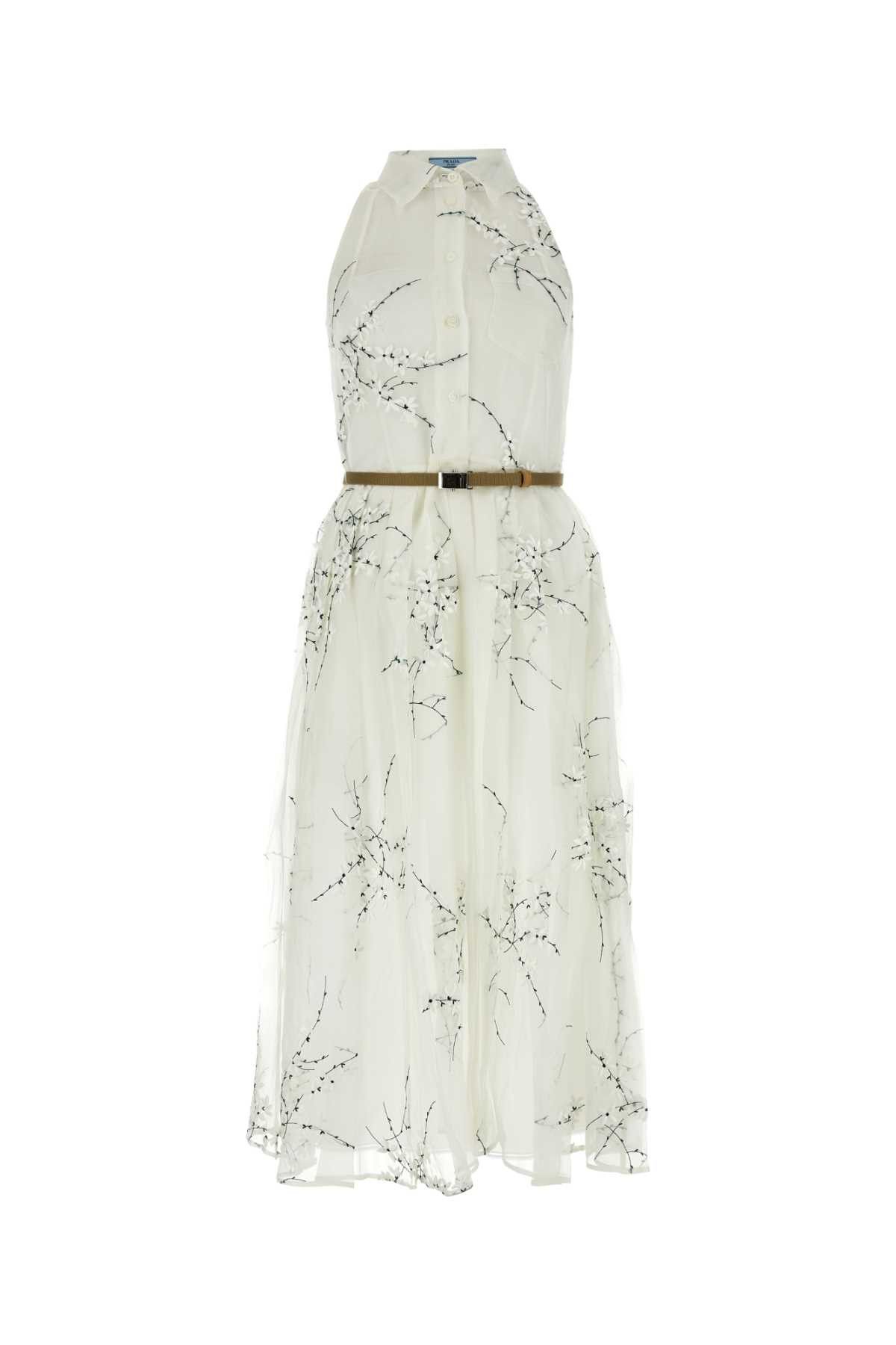 image of Prada White Organza Shirt Dress, Women's (Size Small)