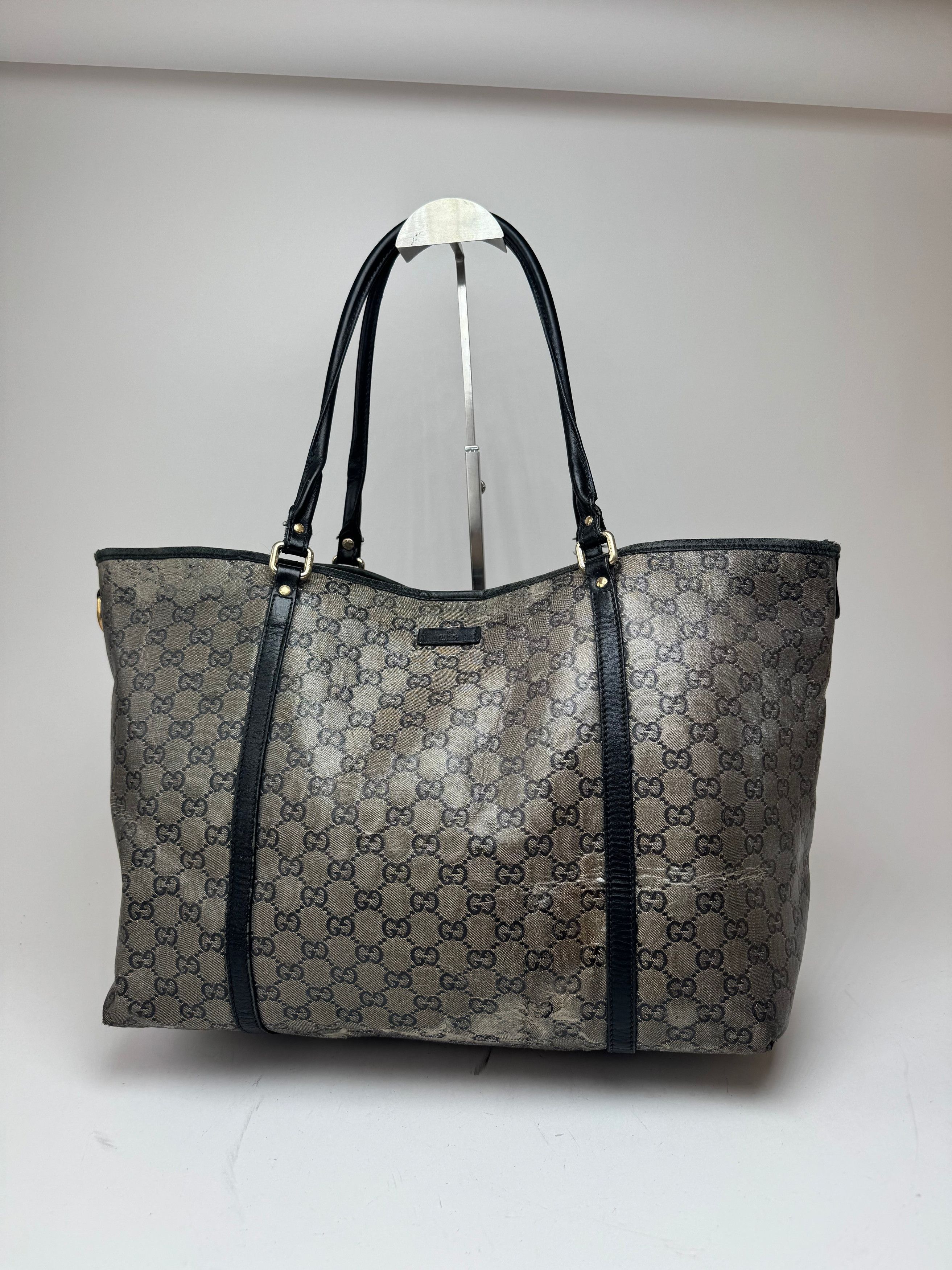 Vintage Monogram Leather Tote Bag Black Grey