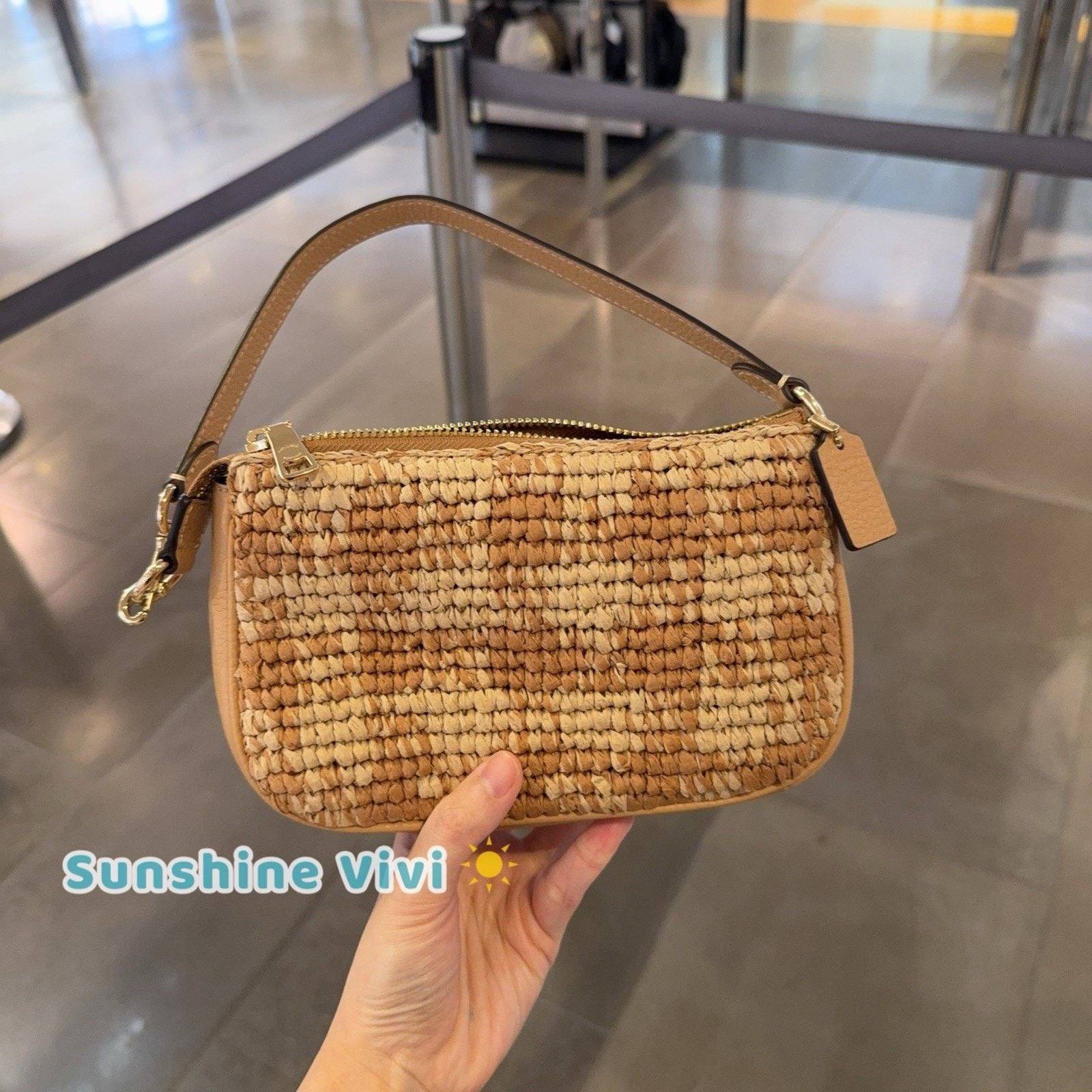 Coach NWT Coach Nolita 19 Gingham Straw Leather Gold/Tan CEN00 Size ONE SIZE - 2 Thumbnail