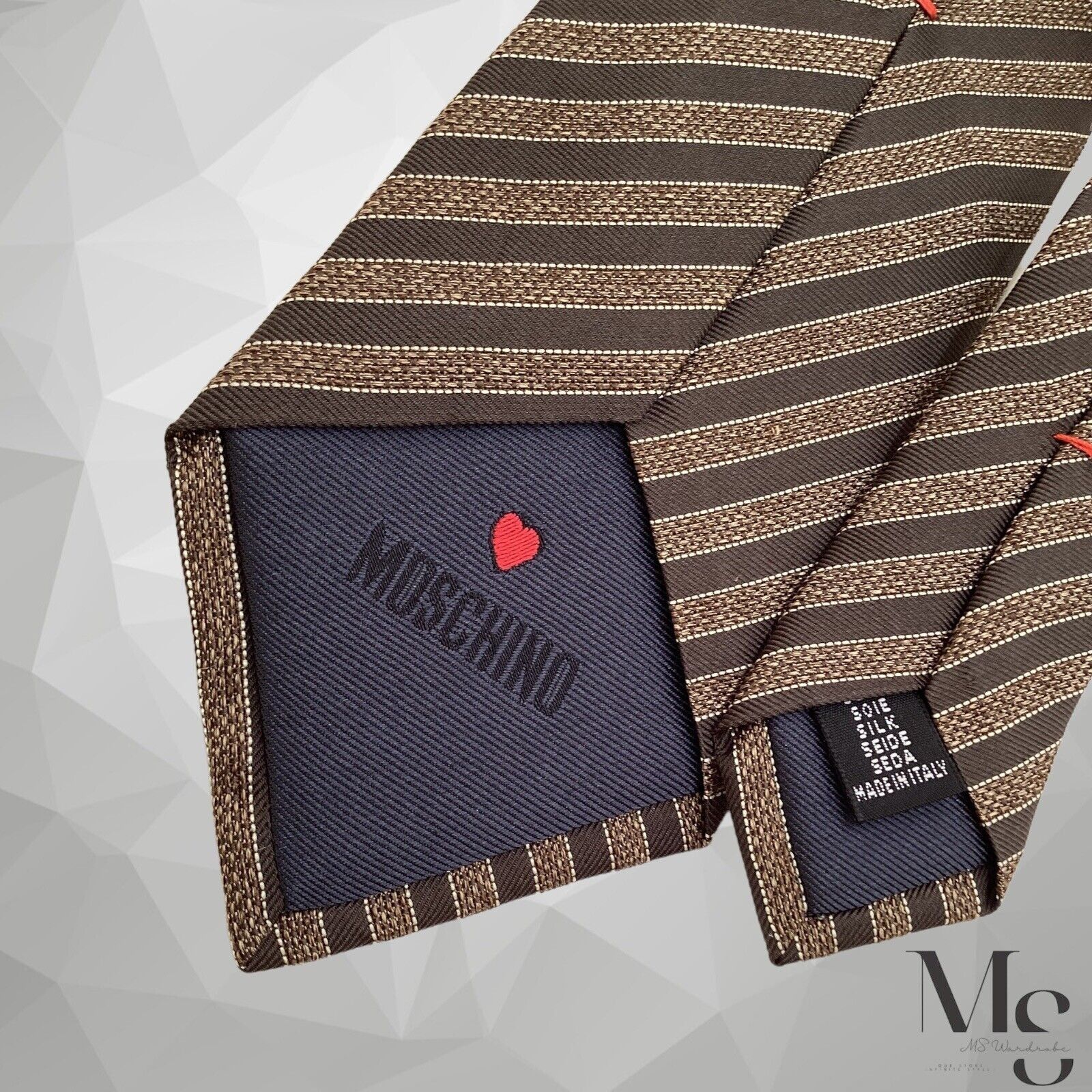Moschino MOSCHINO XL Brown Striped Silk Tie Made In Italy W:3" EX CON Size ONE SIZE - 4 Thumbnail