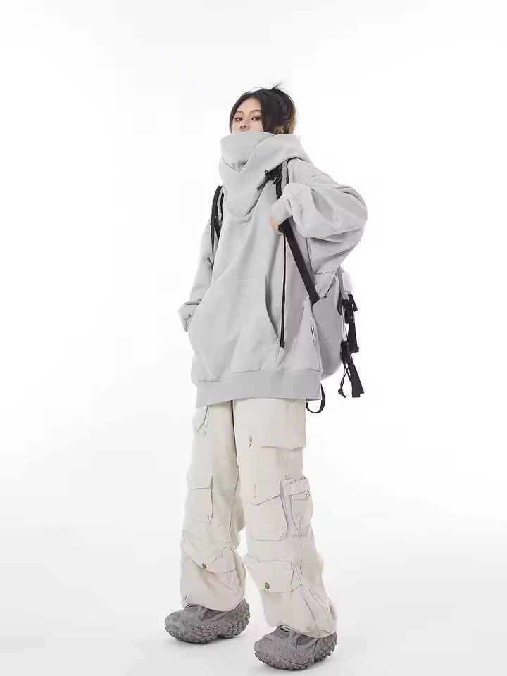 Japanese Brand OVERSIZED Grey Hoodie with Dual Zip & High Neck | Streetwear Size US L / EU 52-54 / 3 - 6 Thumbnail