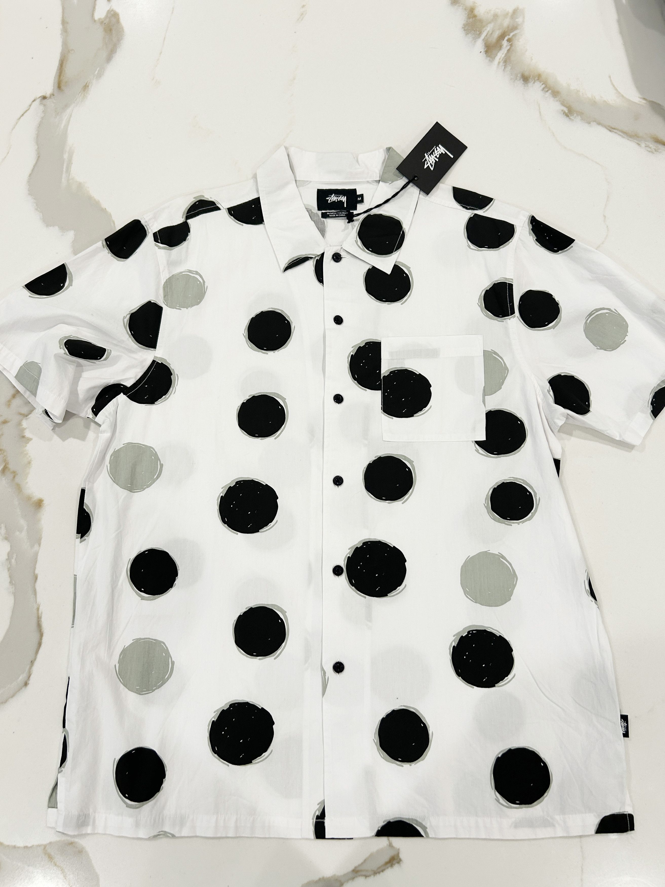 Stussy White Black Dot Shirt Size US M / EU 48-50 / 2 - 1 Thumbnail
